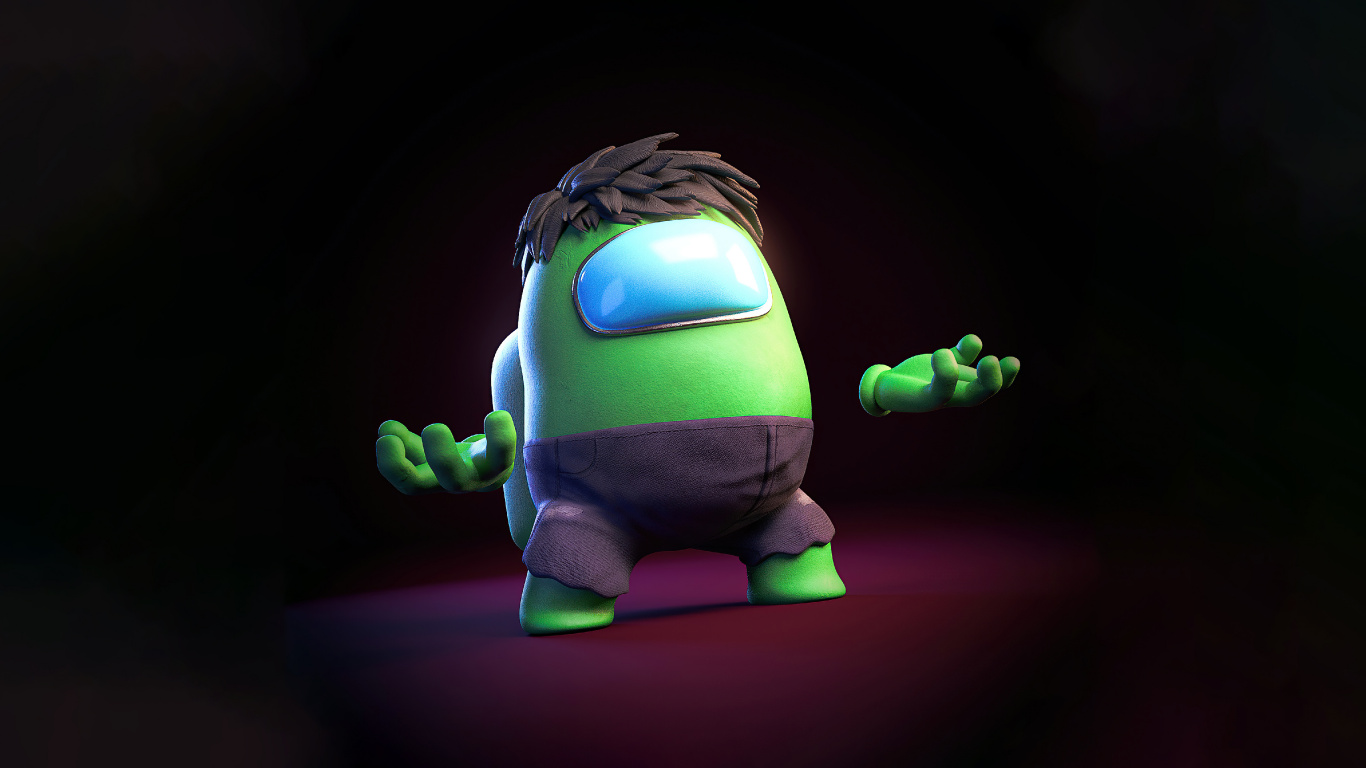 Обои Халк среди нас, Халк, Among Us, цифровое искусство, комиксы Марвел в разрешении 1366x768