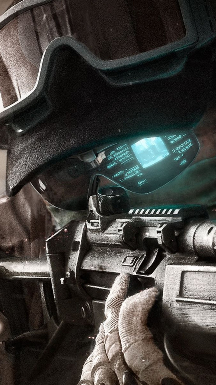 Обои призрак Recon солдат будущего, ubisoft, шлем, шутер, игры в разрешении 750x1334