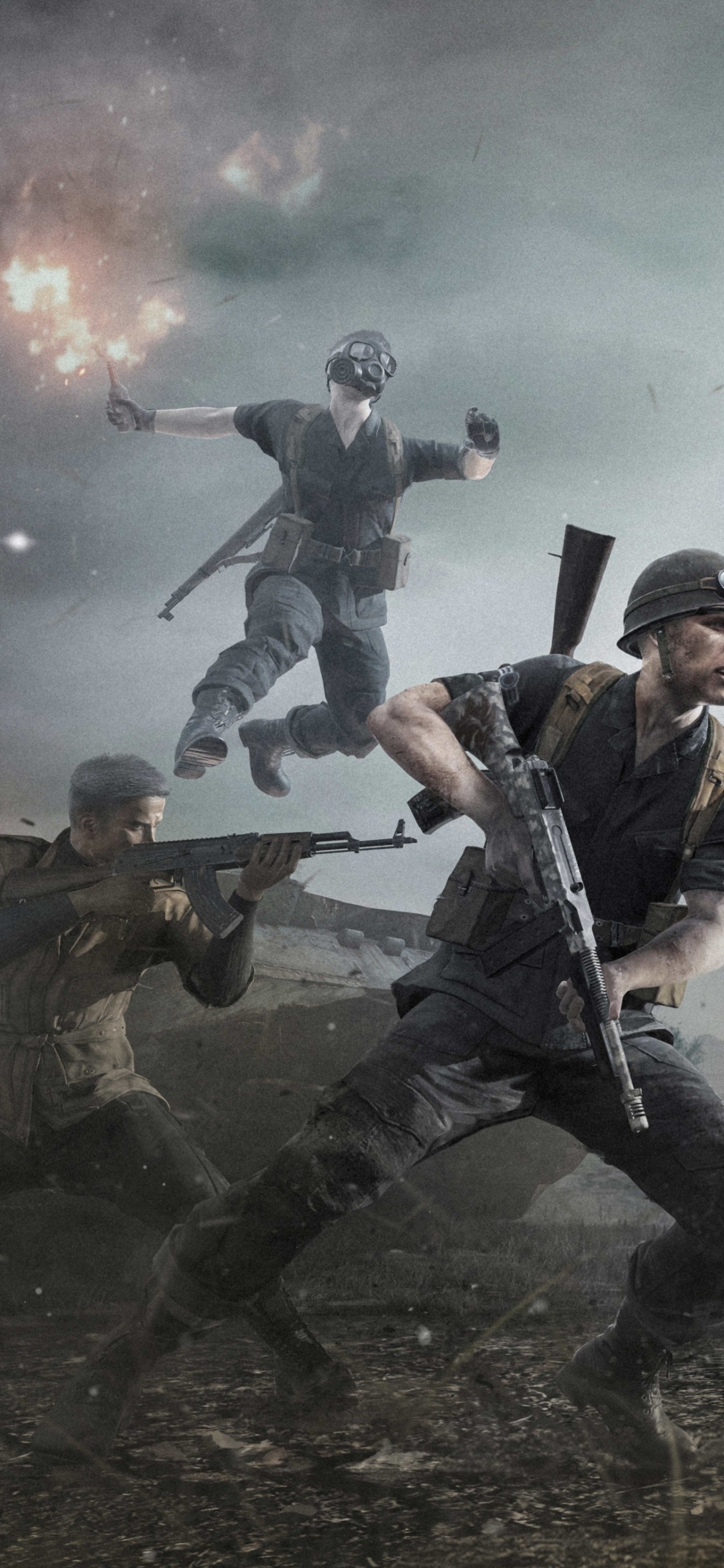 Обои шлем, облако, жест, солдат, армия в разрешении 1242x2688