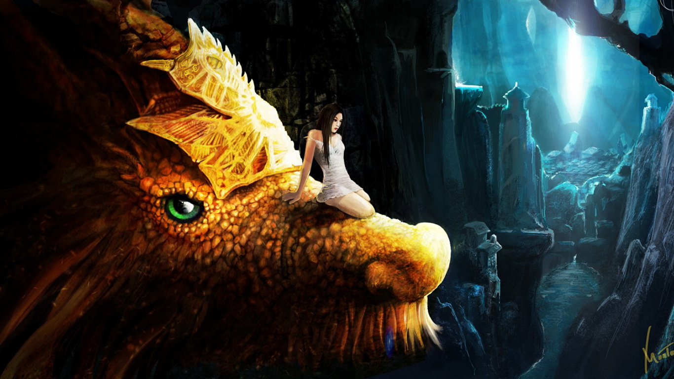 Обои дракон, темнота, мифология, фэнтези, формирование в разрешении 1366x768