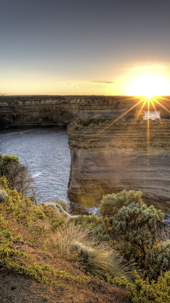 Обои Порт-Кемпбелл, обрыв, закат, побережье, небо в разрешении 720x1280