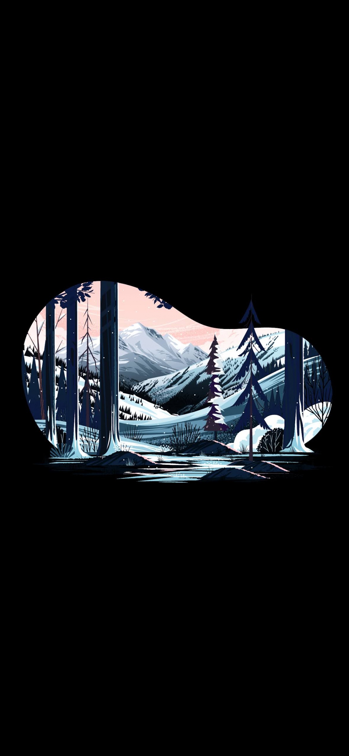 Обои лес, амолед, минимальный черный амолед, минимализм в разрешении 1125x2436