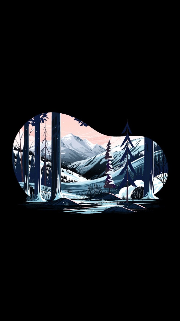 Обои лес, амолед, минимальный черный амолед, минимализм в разрешении 720x1280