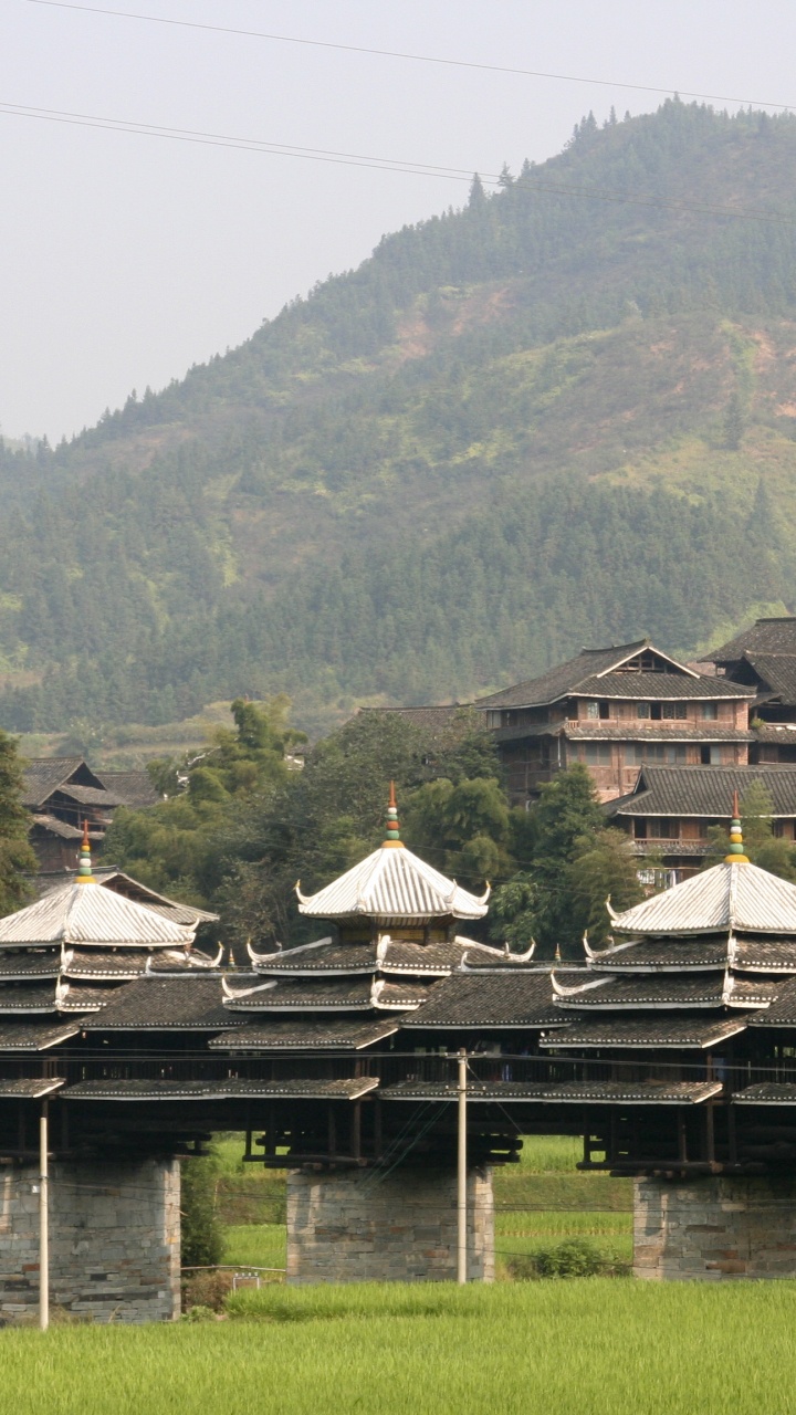 Обои Мост Чэнъян, мост, Кам людей, горная станция, гора в разрешении 720x1280