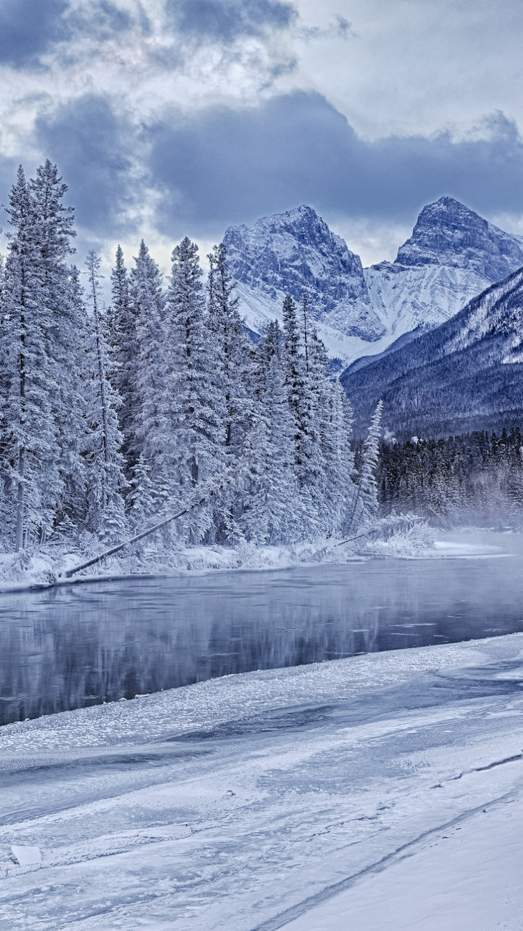 Обои природа, зима, снег, гора, замораживание в разрешении 750x1334