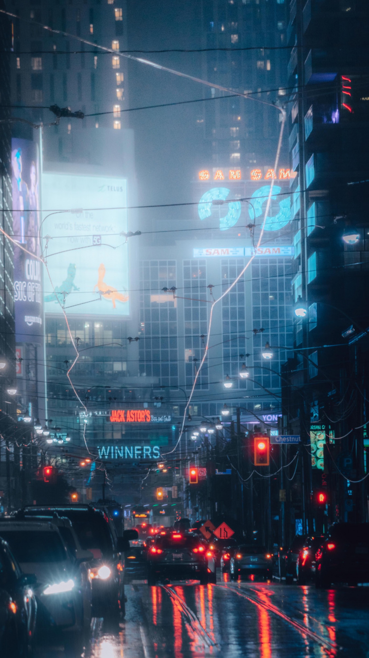 Обои городской пейзаж, здание, автомобильное освещение, легковые автомобили, свет в разрешении 750x1334