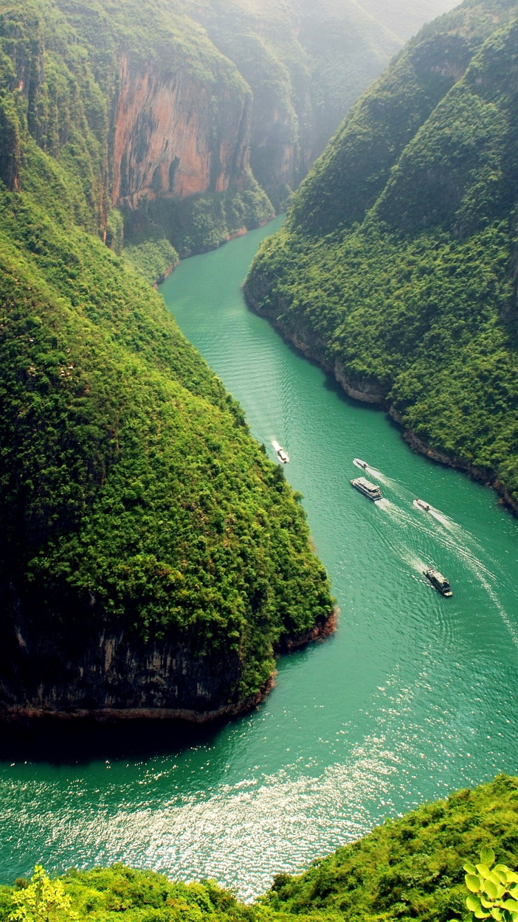 Обои Янцзы, реки, круизное судно, путешествие, природа в разрешении 750x1334