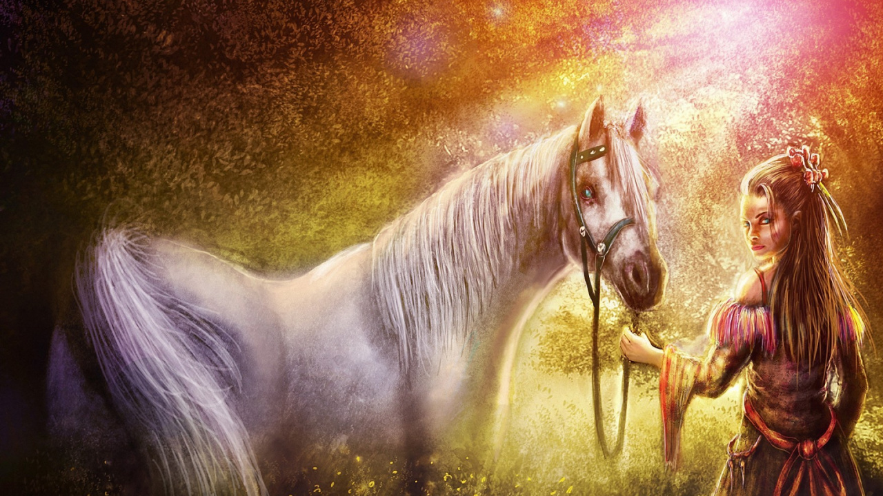 Обои конь, мифология, живопись, грива, фантастика в разрешении 1280x720