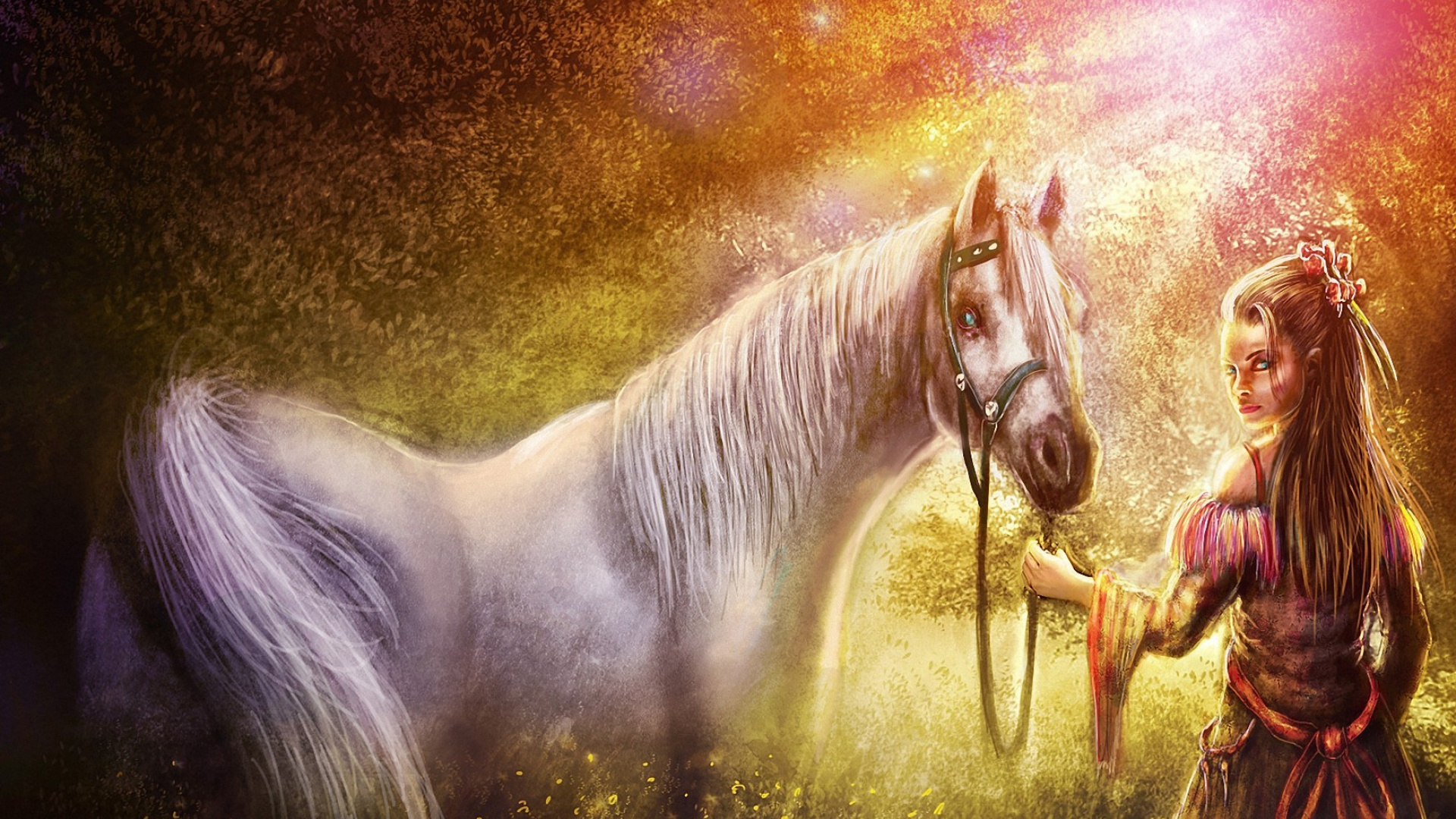 Обои конь, мифология, живопись, грива, фантастика в разрешении 1920x1080