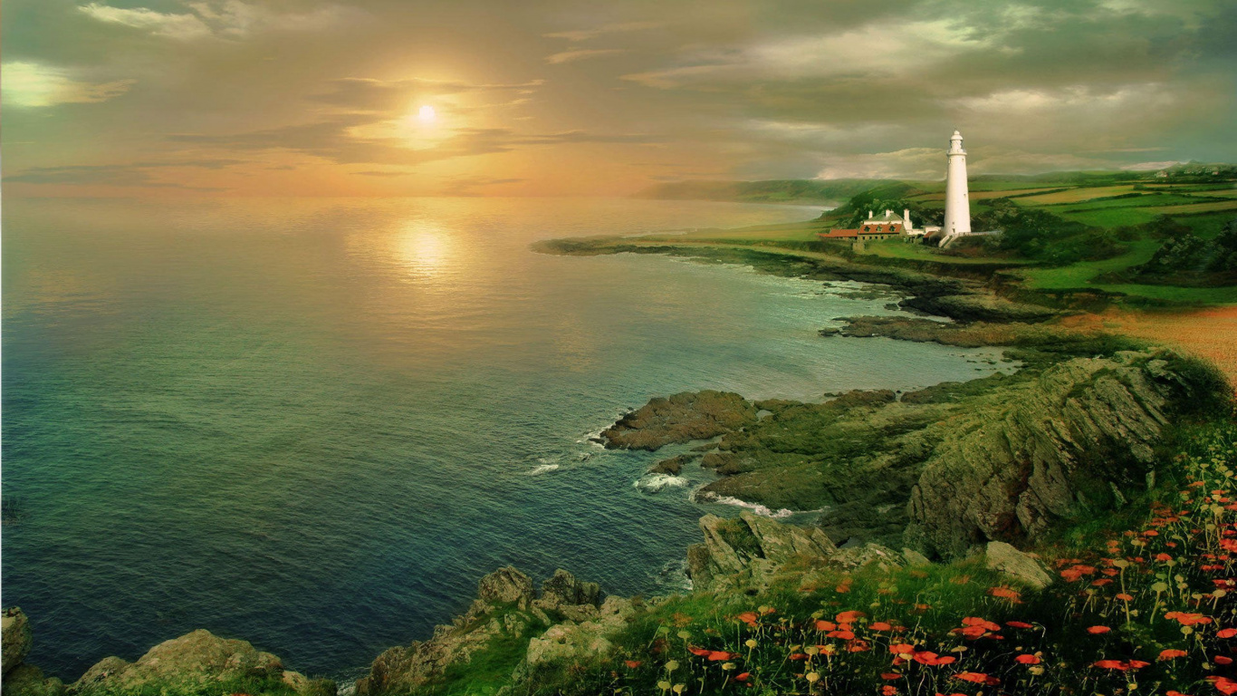 Обои природа, море, пейзаж, побережье, мыс в разрешении 1366x768