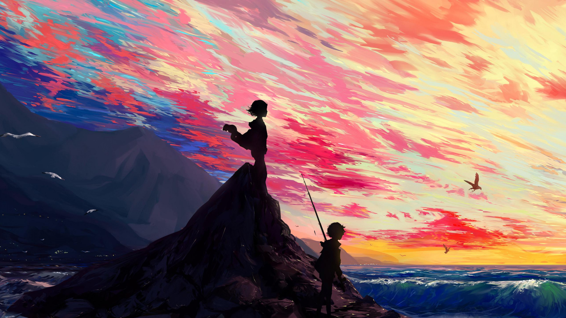 Обои живопись, пейзажная живопись, абстрактное искусство, арт, цифровое искусство в разрешении 1920x1080