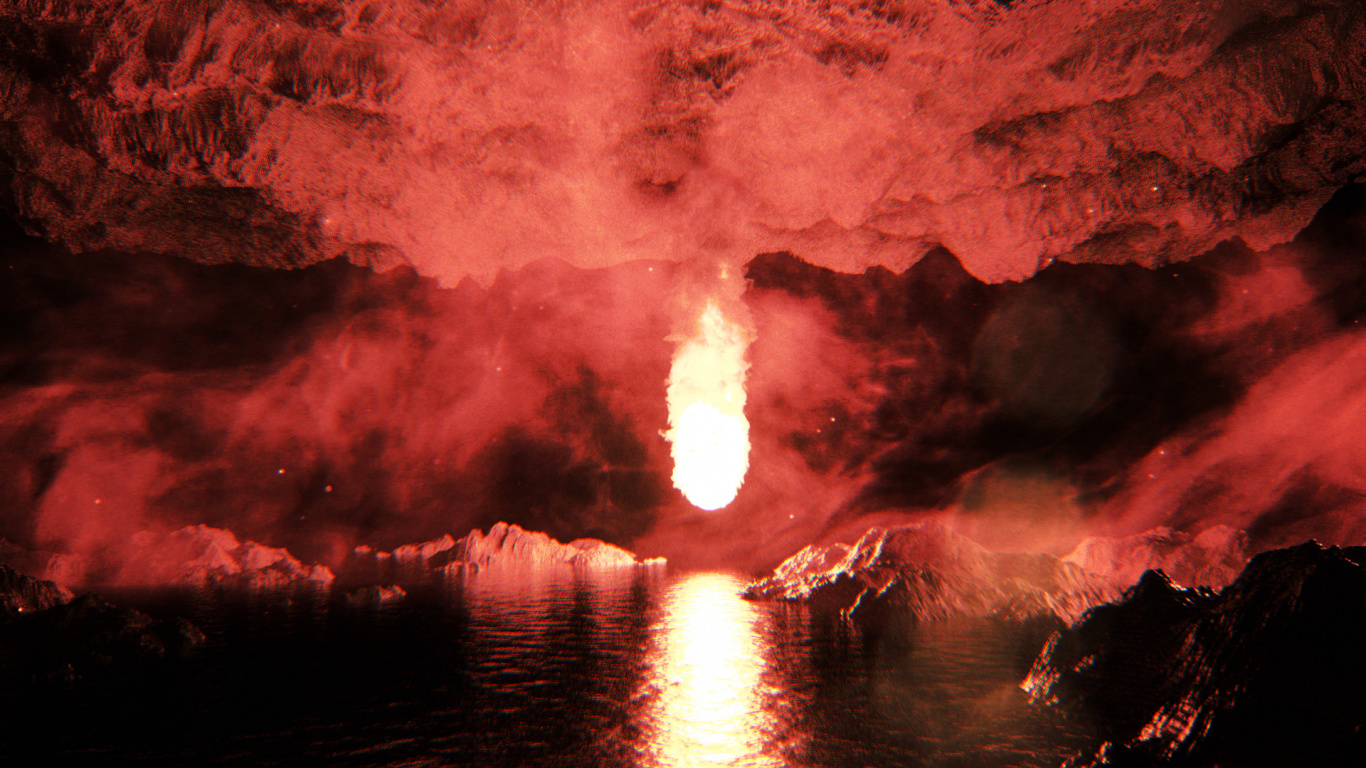 Обои вода, тепло, рок, ночь, пламя в разрешении 1366x768