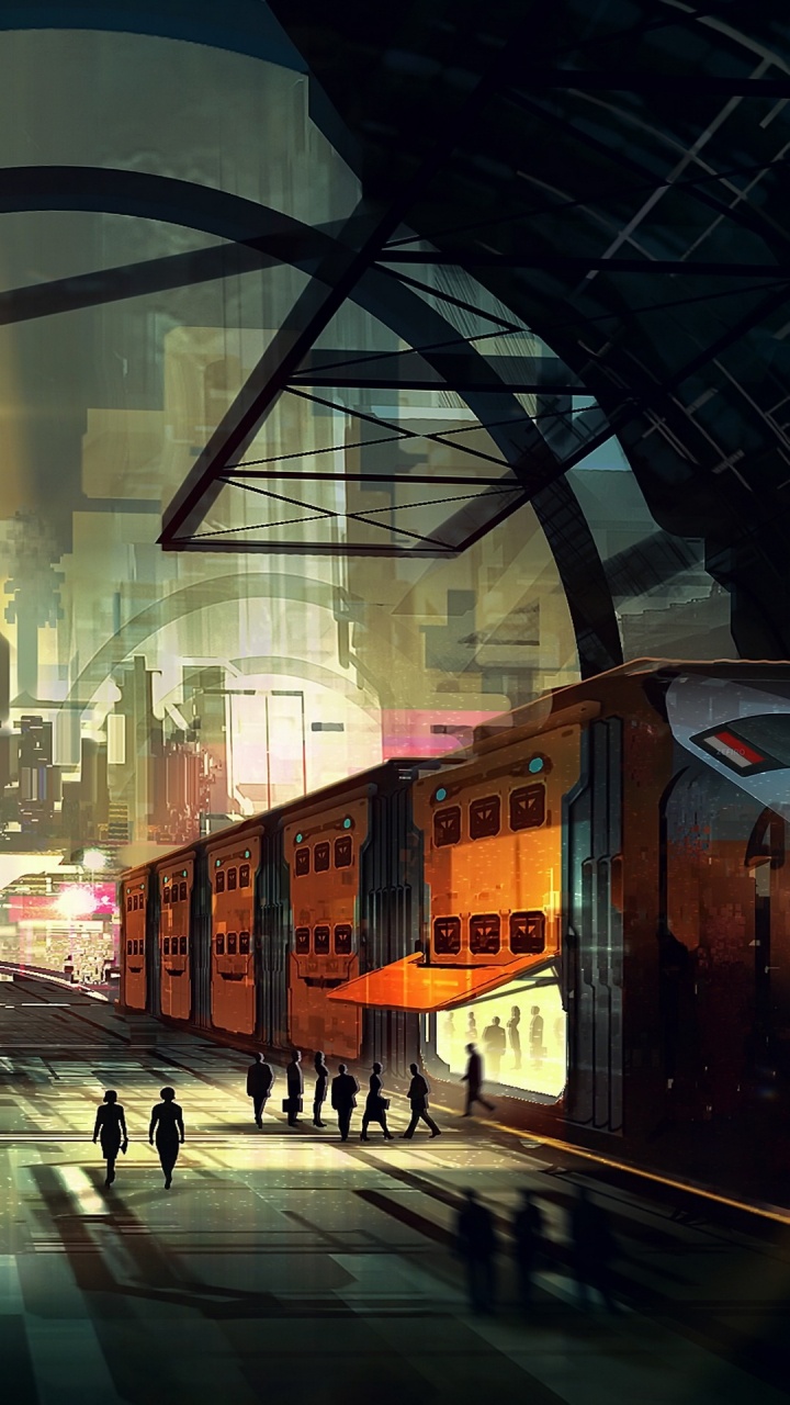 Обои арт, поезд, Джакарта, Научная фантастика, город в разрешении 720x1280