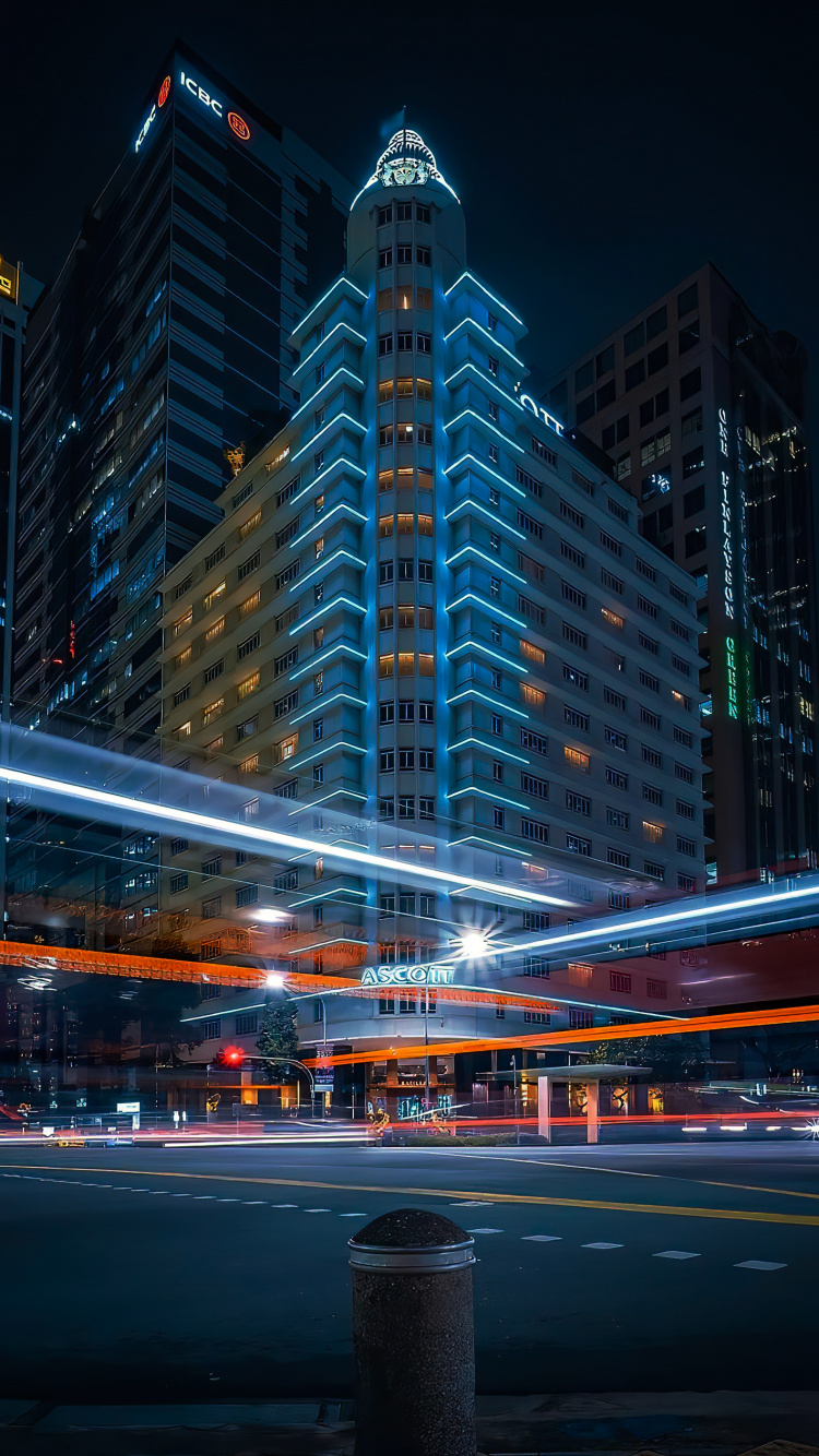 Обои здание, уличный фонарь, небоскреб, автомобильное освещение, башня в разрешении 750x1334