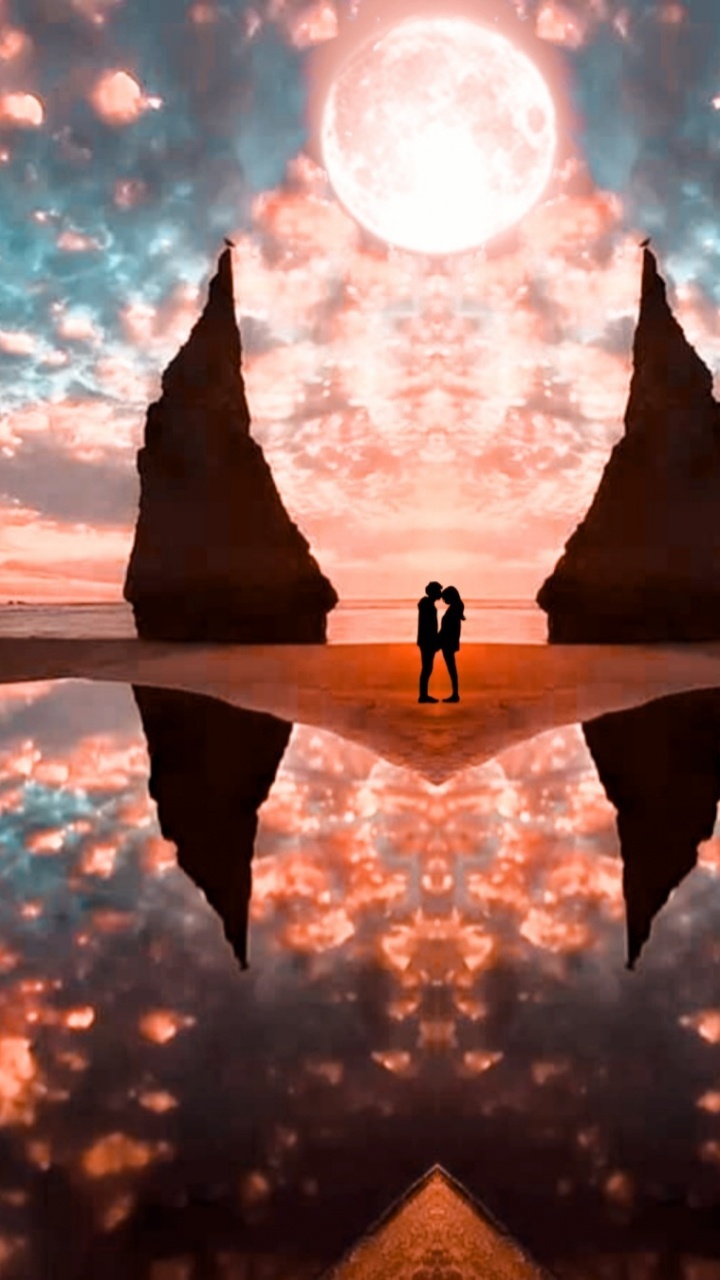 Обои красивый вертикальный пейзаж, шляпа волшебника, арт, живопись, дизайн в разрешении 720x1280