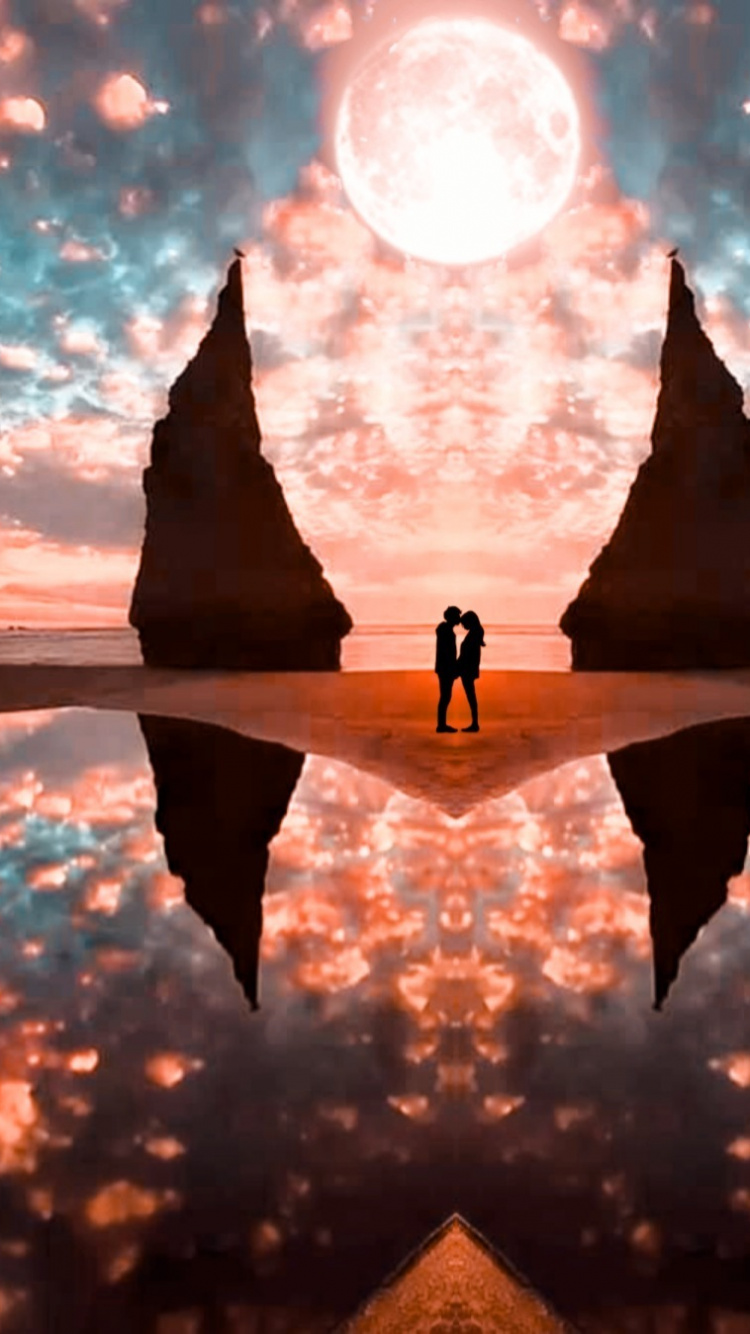 Обои красивый вертикальный пейзаж, шляпа волшебника, арт, живопись, дизайн в разрешении 750x1334