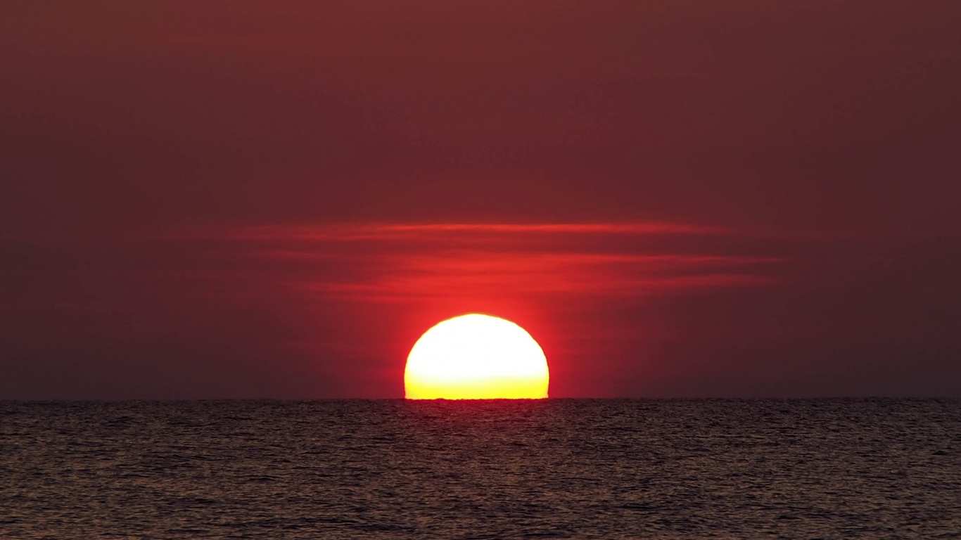 Обои горизонт, вода, послесвечение, сумрак, Апельсин в разрешении 1366x768