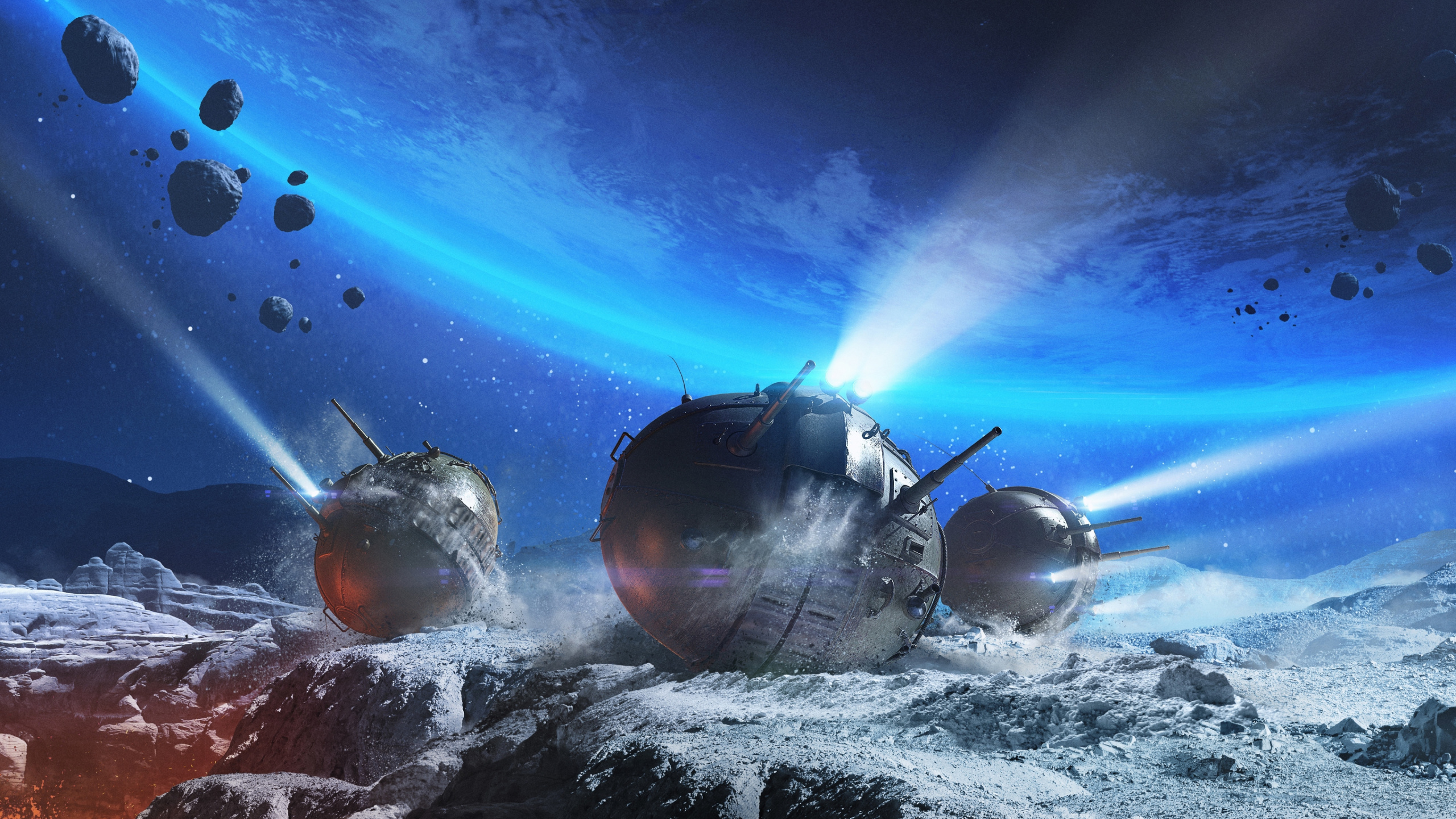 Обои world of tanks, wargaming, бак, космическое пространство, космический аппарат в разрешении 2560x1440