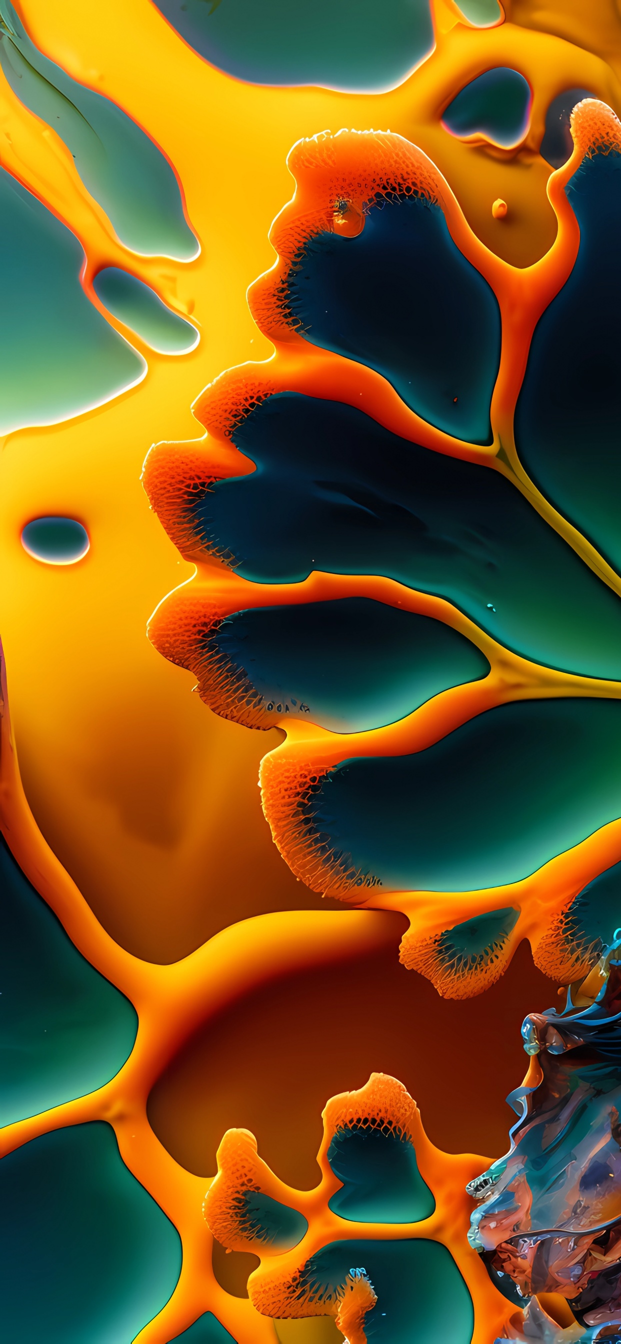 Обои фрактальное искусство, телефон, свет, зеленый, природа в разрешении 1242x2688