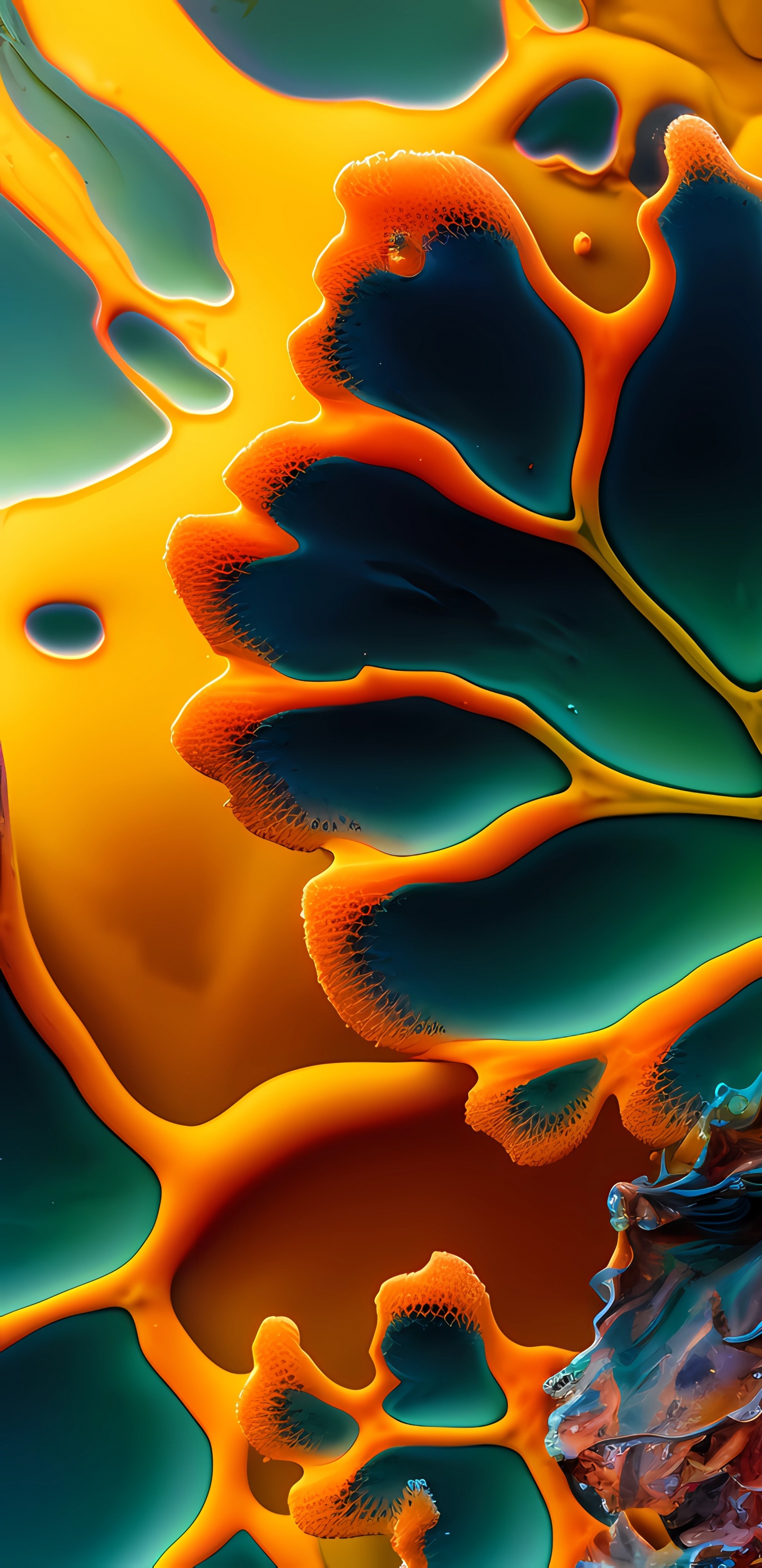 Обои фрактальное искусство, телефон, свет, зеленый, природа в разрешении 1440x2960