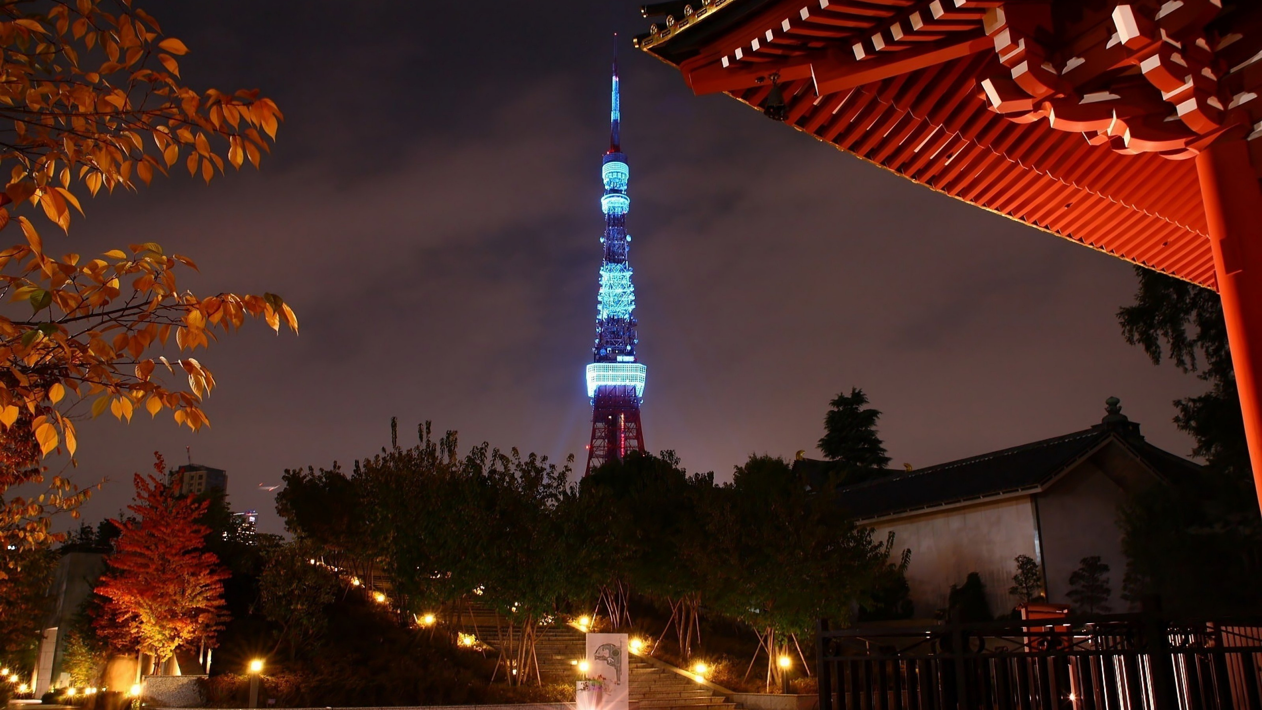 Обои токийская башня, Эйфелева башня, ориентир, ночь, вышка в разрешении 2560x1440