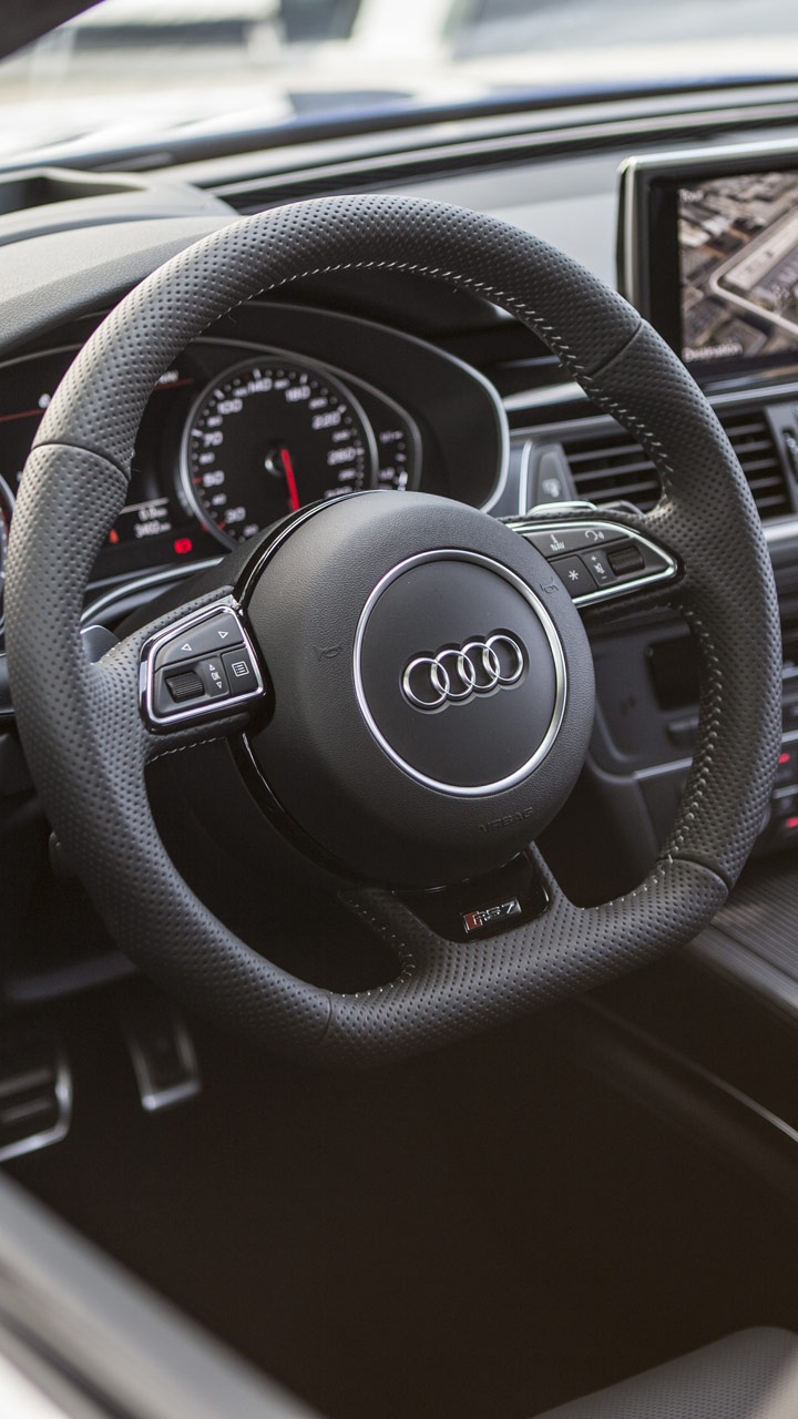 Обои audi, авто, представительский автомобиль, рулевое колесо, audi rs 6 в разрешении 720x1280