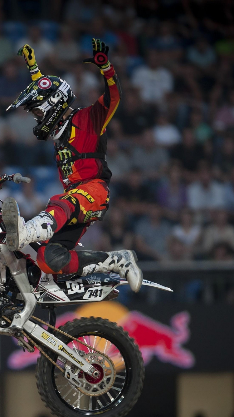 Обои Red Bull, мотокросс, гонки на мотоциклах, Фристайл мотокросс, автоспорт в разрешении 750x1334