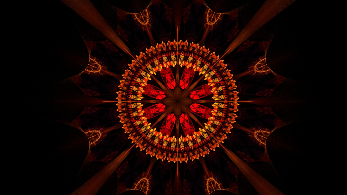 Обои темнота, круг, симметрия, графика, фрактальное искусство в разрешении 1366x768