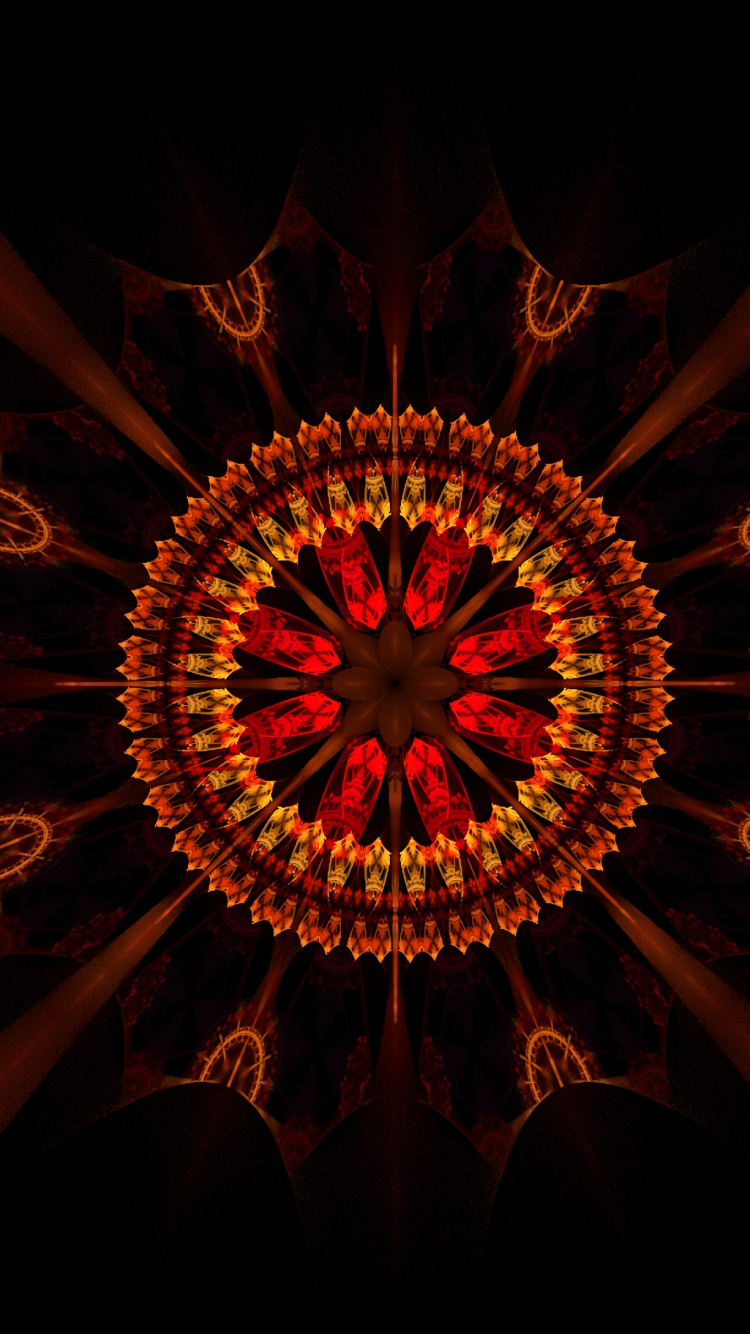 Обои темнота, круг, симметрия, графика, фрактальное искусство в разрешении 750x1334