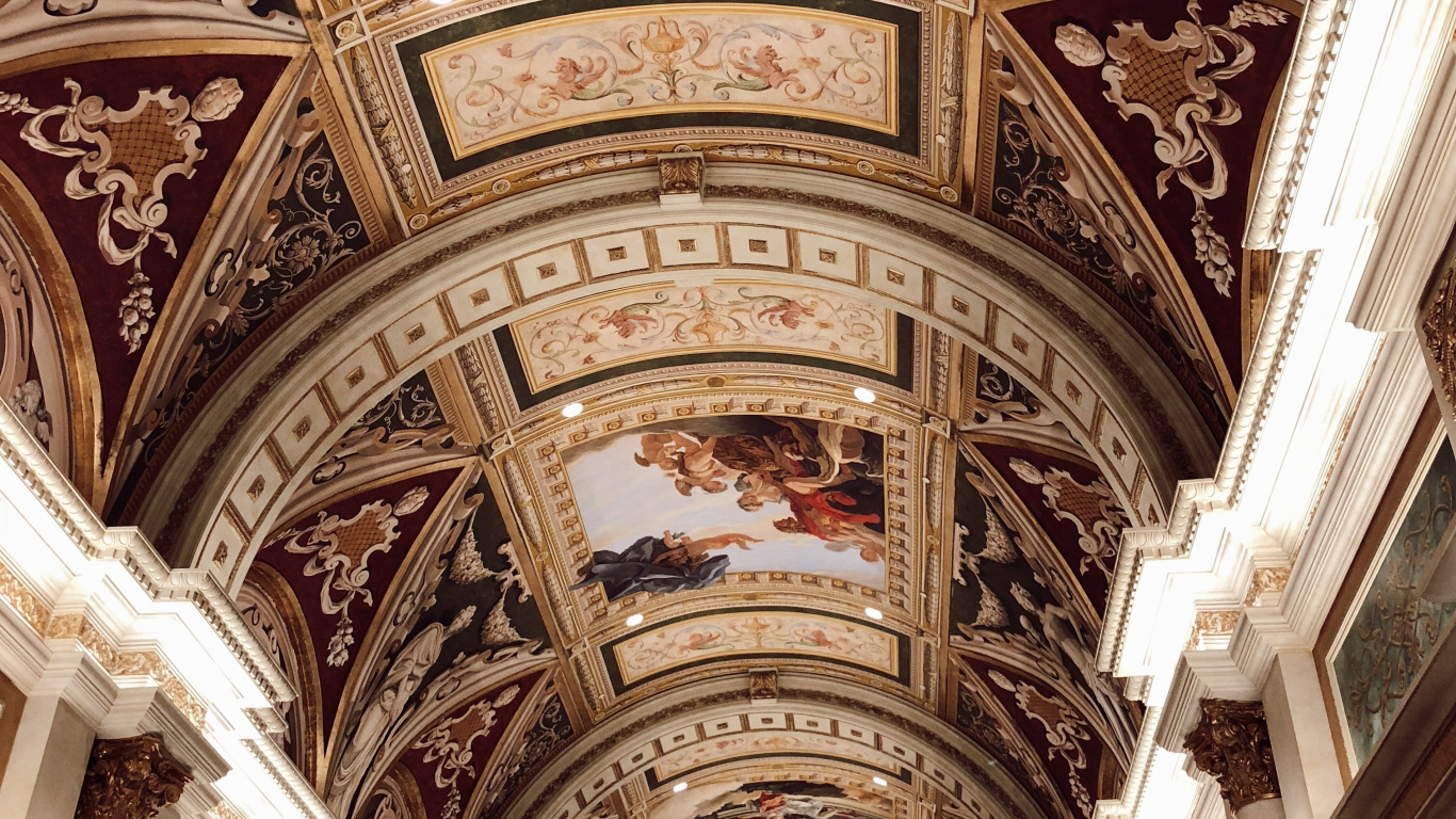 Обои ориентир, архитектура, потолок, арт, формование в разрешении 1366x768