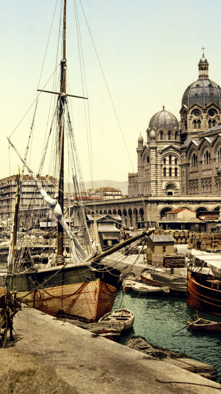 Обои гавань, водный путь, город, порт, судно в разрешении 750x1334