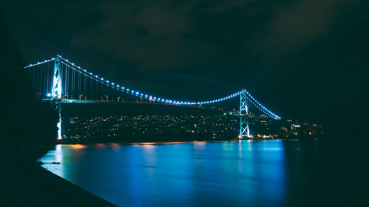 Обои вода, Ванкувер, мост, ночь, свет в разрешении 1280x720