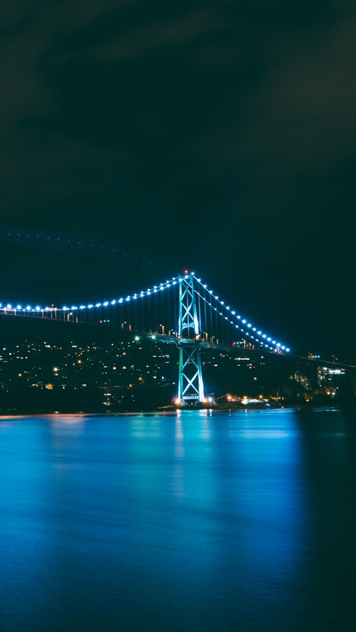 Обои вода, Ванкувер, мост, ночь, свет в разрешении 720x1280