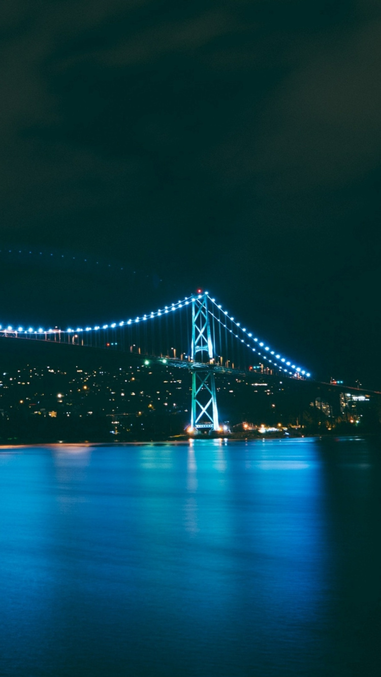 Обои вода, Ванкувер, мост, ночь, свет в разрешении 750x1334