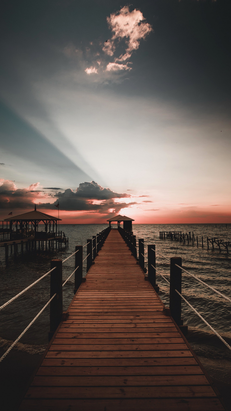 Обои вода, атмосфера, природа, послесвечение, древесина в разрешении 750x1334