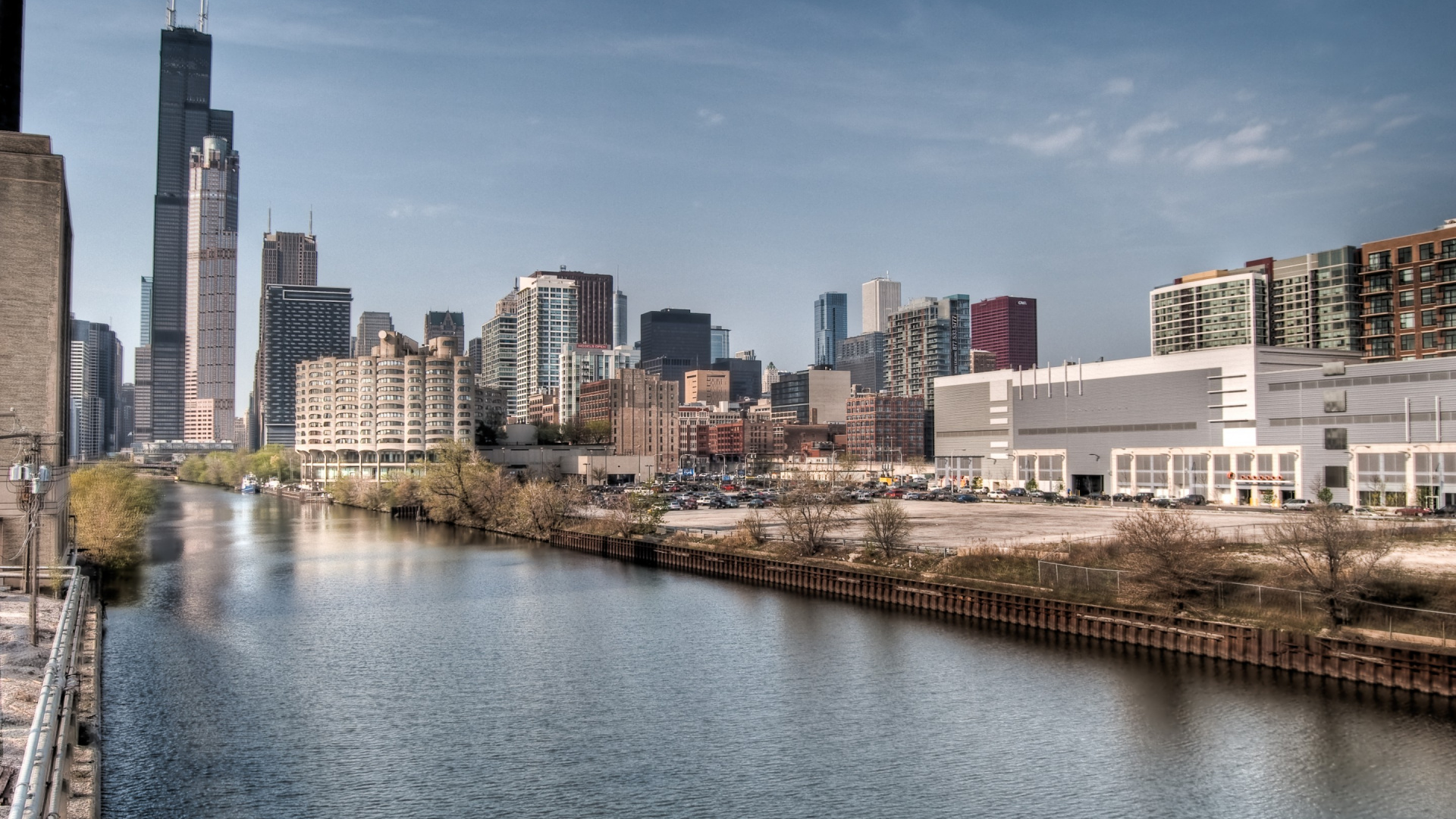 Обои линия горизонта, здание, небоскреб, город, городской пейзаж в разрешении 1920x1080
