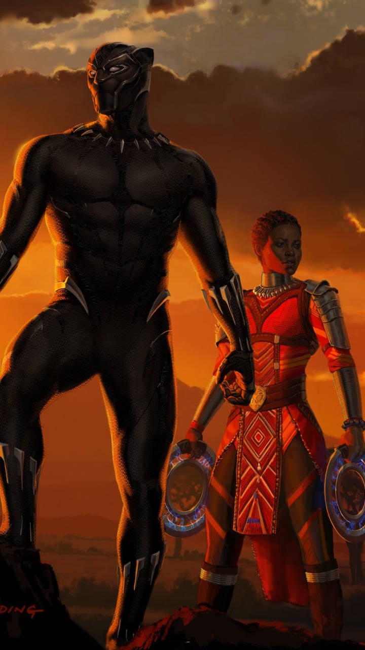 Обои Черная пантера, Ваканда, marvel, Постер фильма, небо в разрешении 720x1280