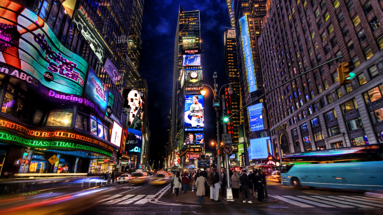 Обои таймсквер, Один Таймс-Сквер, метрополия, город, городской район в разрешении 1280x720