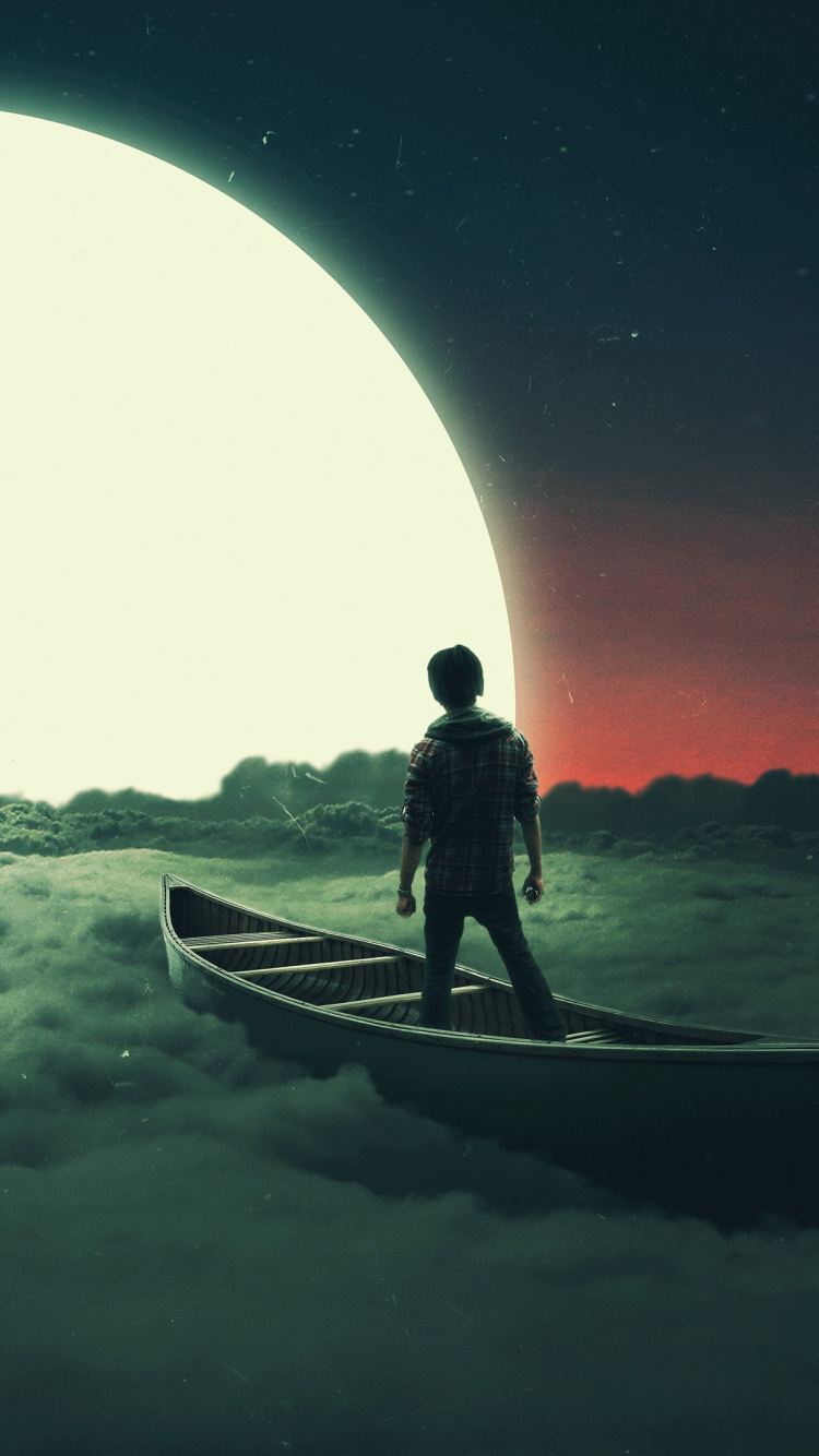 Обои мечта, атмосфера, лодка, солнечный свет, астрономический объект в разрешении 750x1334