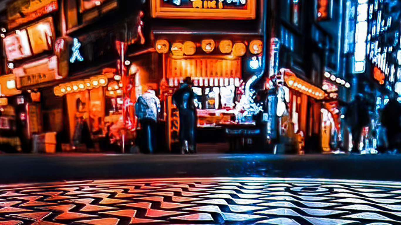 Обои ночь, неоновая вывеска, синий, свет, освещение в разрешении 1366x768