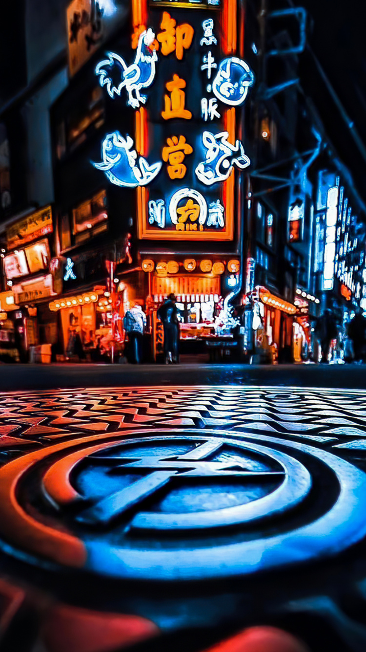 Обои ночь, неоновая вывеска, синий, свет, освещение в разрешении 750x1334