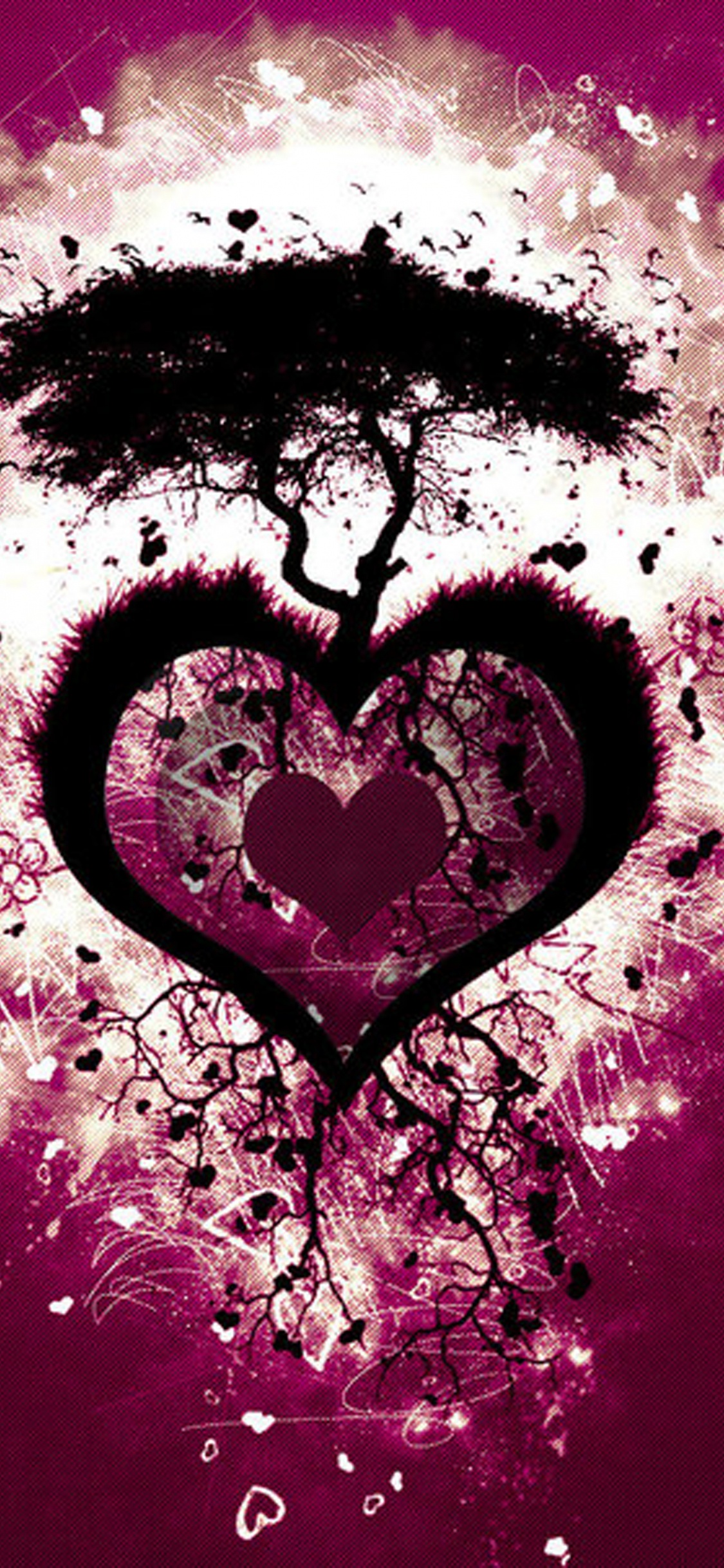 Обои сердце, розовый, любовь, графический дизайн, пурпур в разрешении 1125x2436