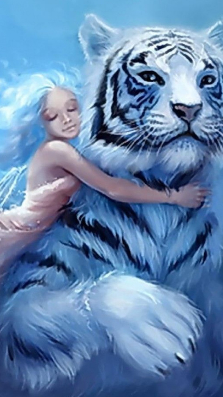 Обои тигр, мифология, сверхъестественное существо, синий, Лев в разрешении 750x1334