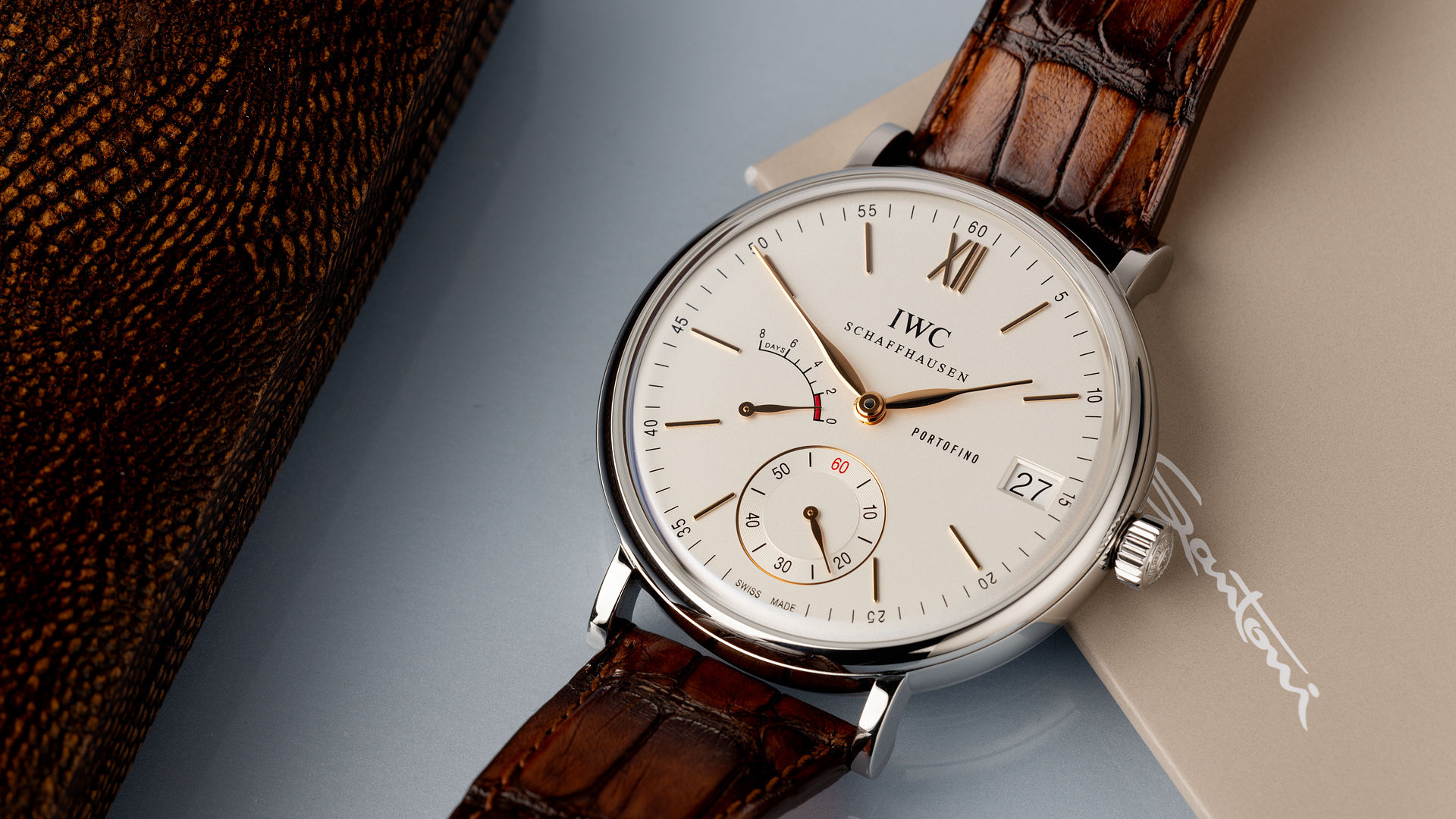 Обои часы, Компания IWC Портофино хронограф, Международная Часовая Компания, ювелирные изделия, модный аксессуар в разрешении 1920x1080