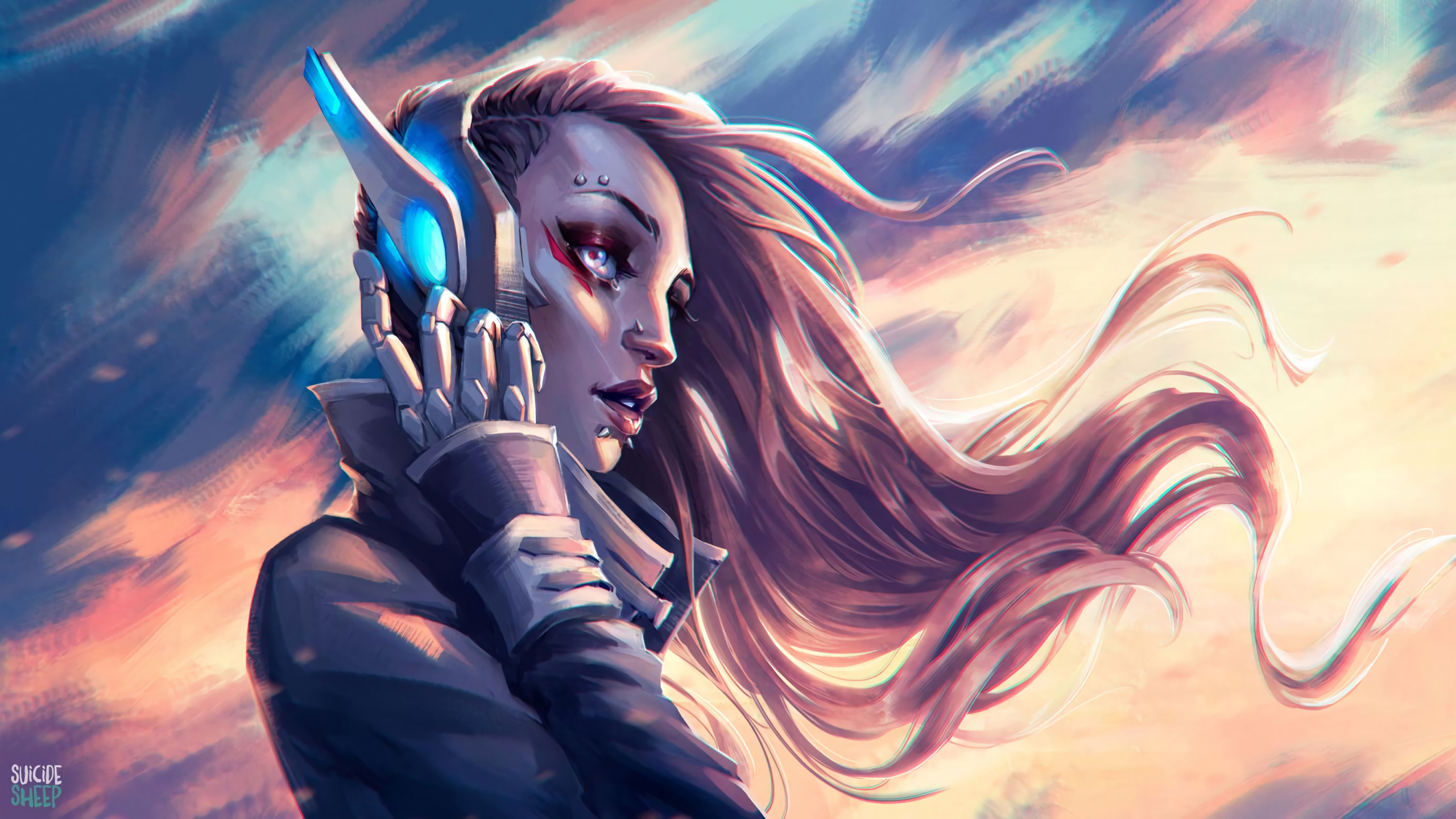 Обои иллюстрация, длинные волосы, арт, аниме, графический дизайн в разрешении 2560x1440