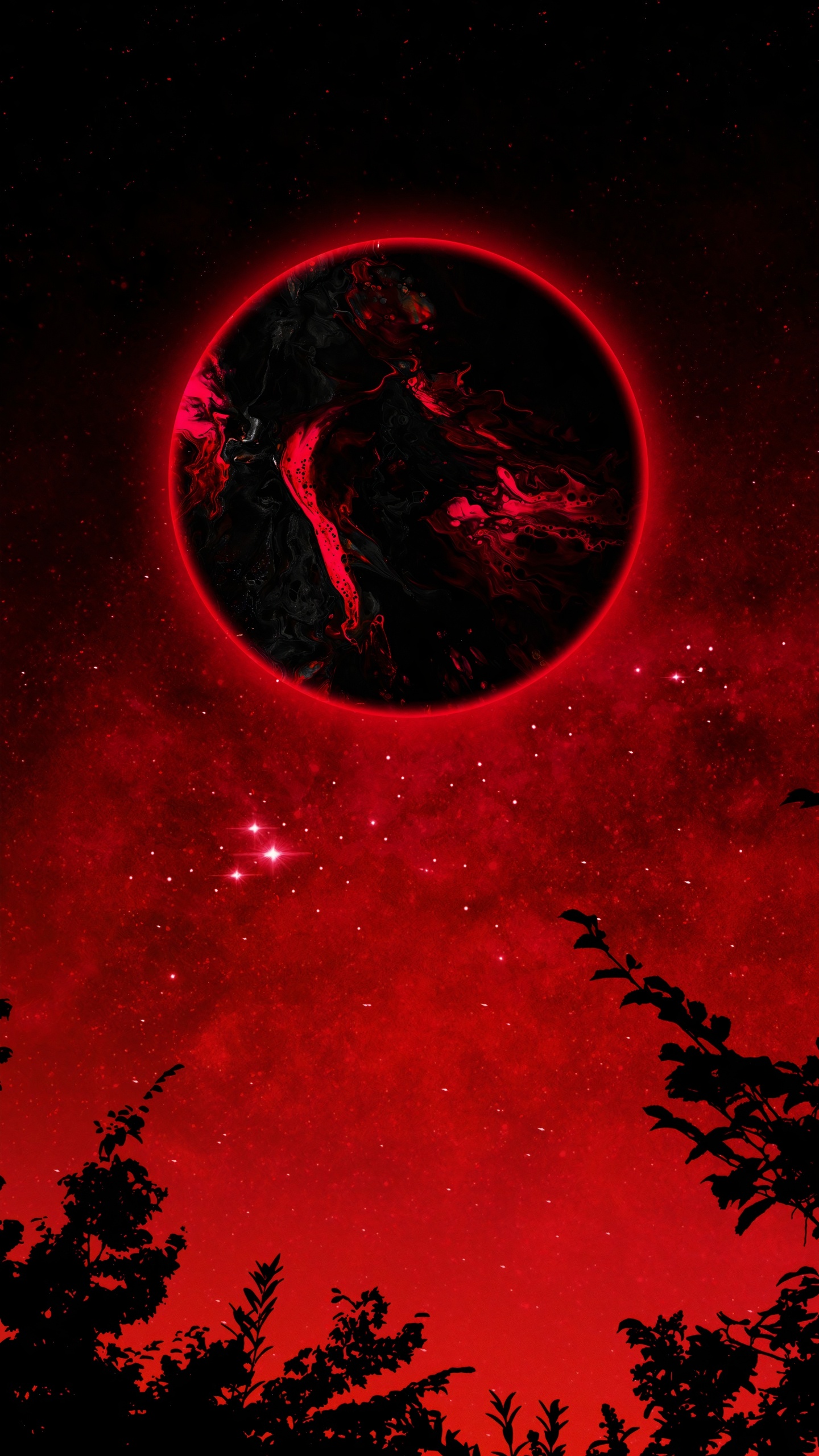 Обои лист, векторная графика, ветвь, дерево, силуэт в разрешении 1440x2560