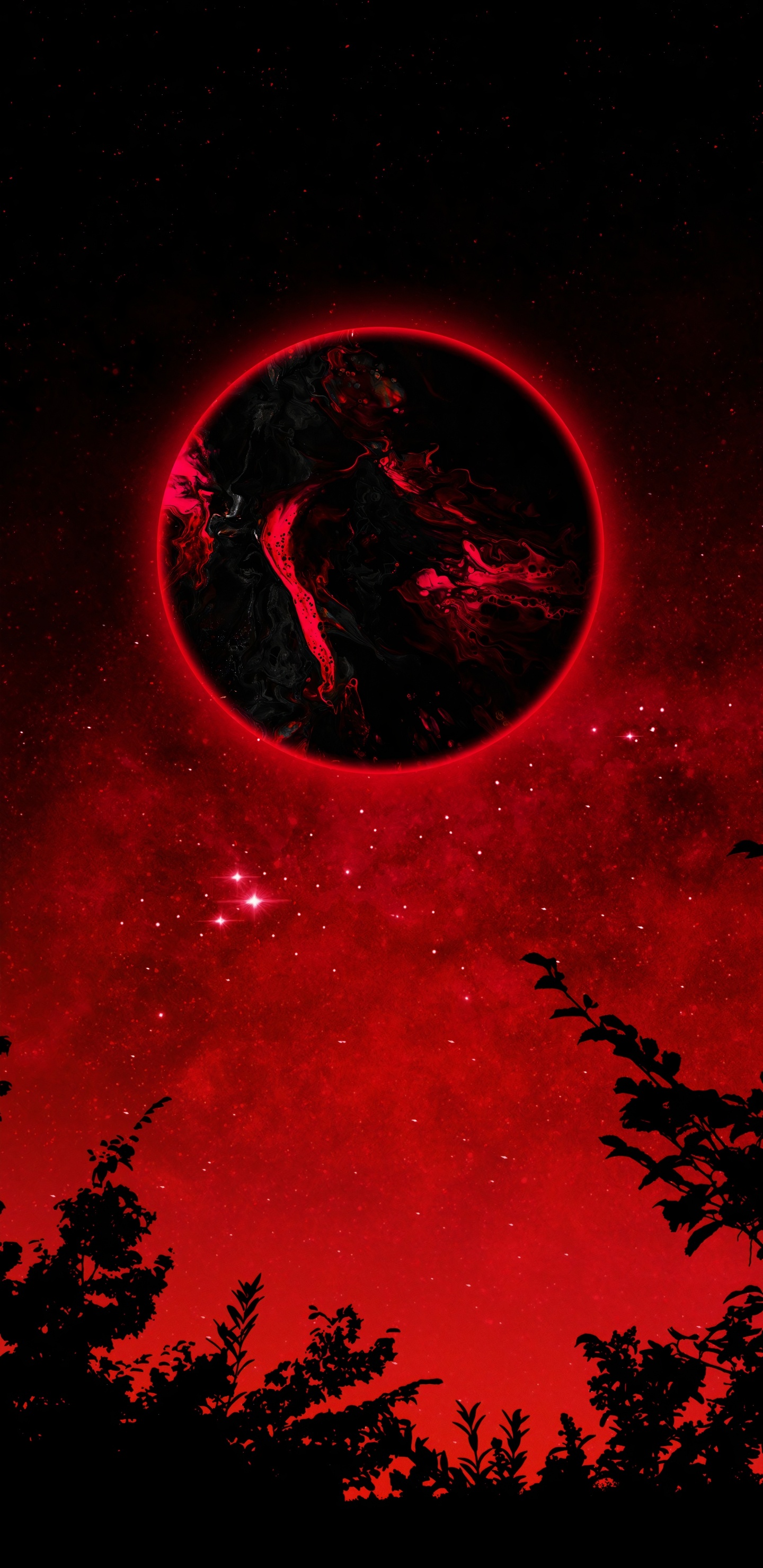 Обои лист, векторная графика, ветвь, дерево, силуэт в разрешении 1440x2960