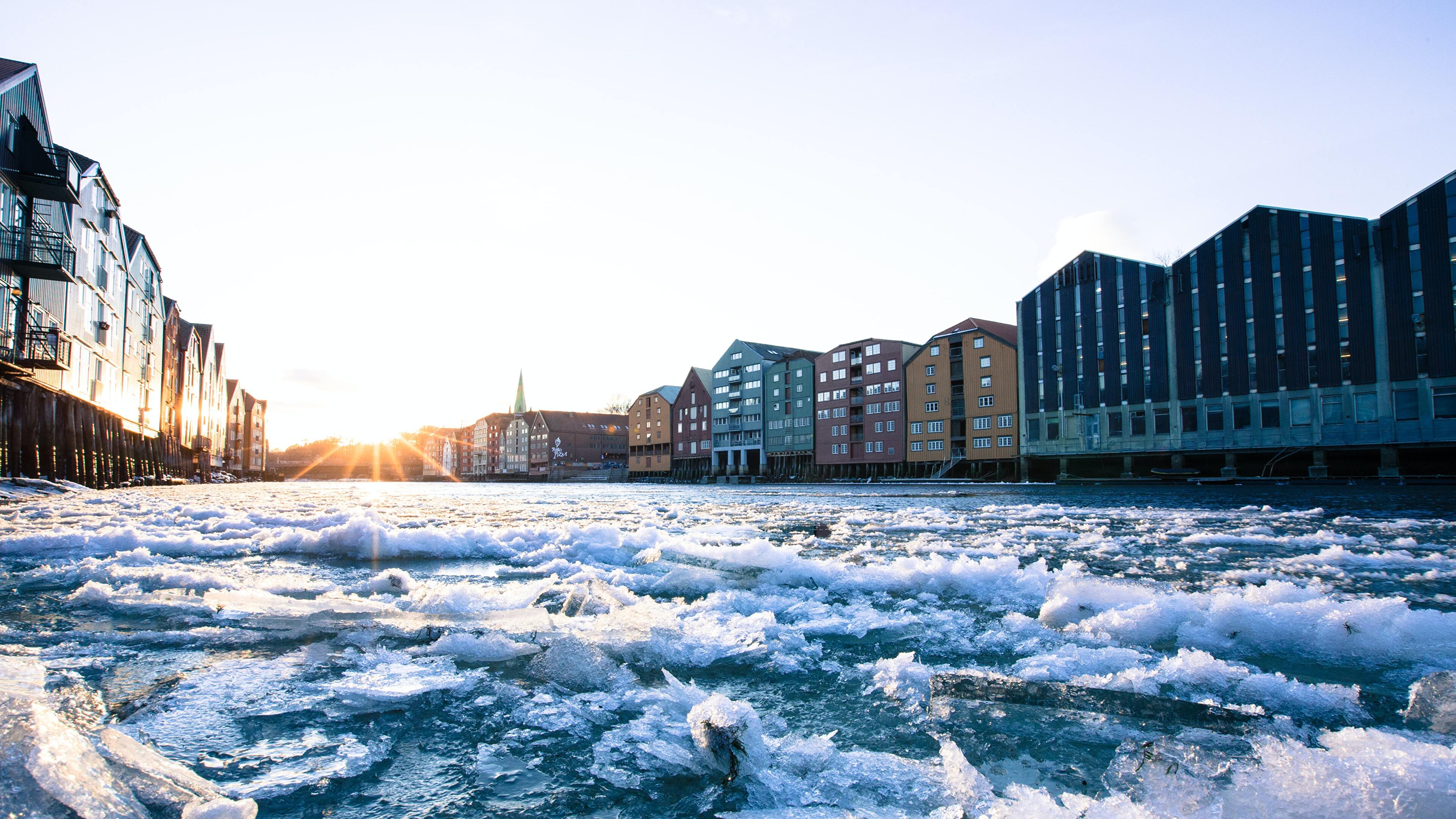 Обои Трондхайм, иностранный эксет, вода, здание, облако в разрешении 3840x2160