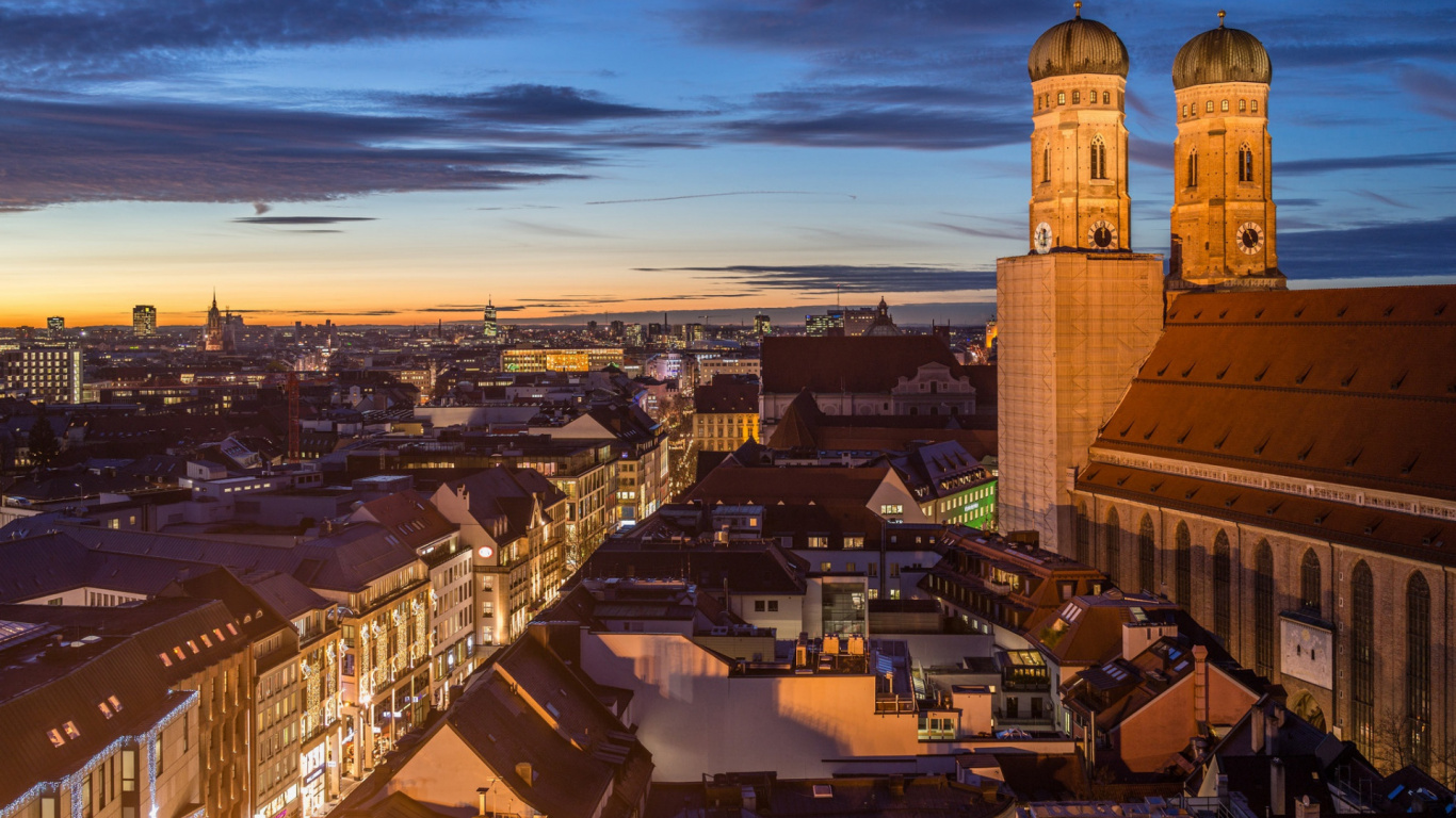 Обои облако, здание, сумрак, солнечный свет, закат в разрешении 1366x768