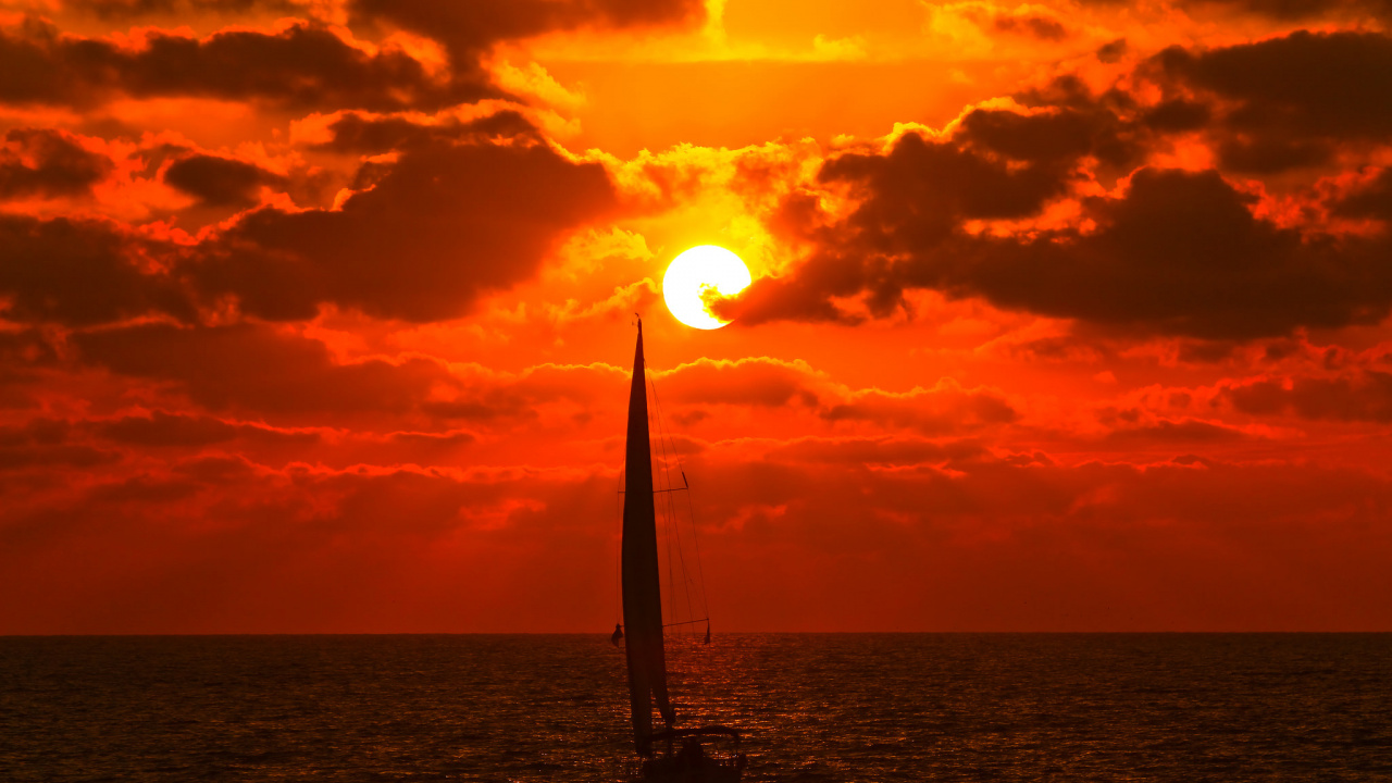 Обои закат, горизонт, солнце, восход солнца, море в разрешении 1280x720